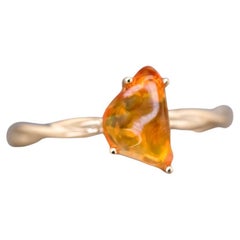 Mexican Fire Opal Twist Band Engagement Ring 18K Yellow Gold