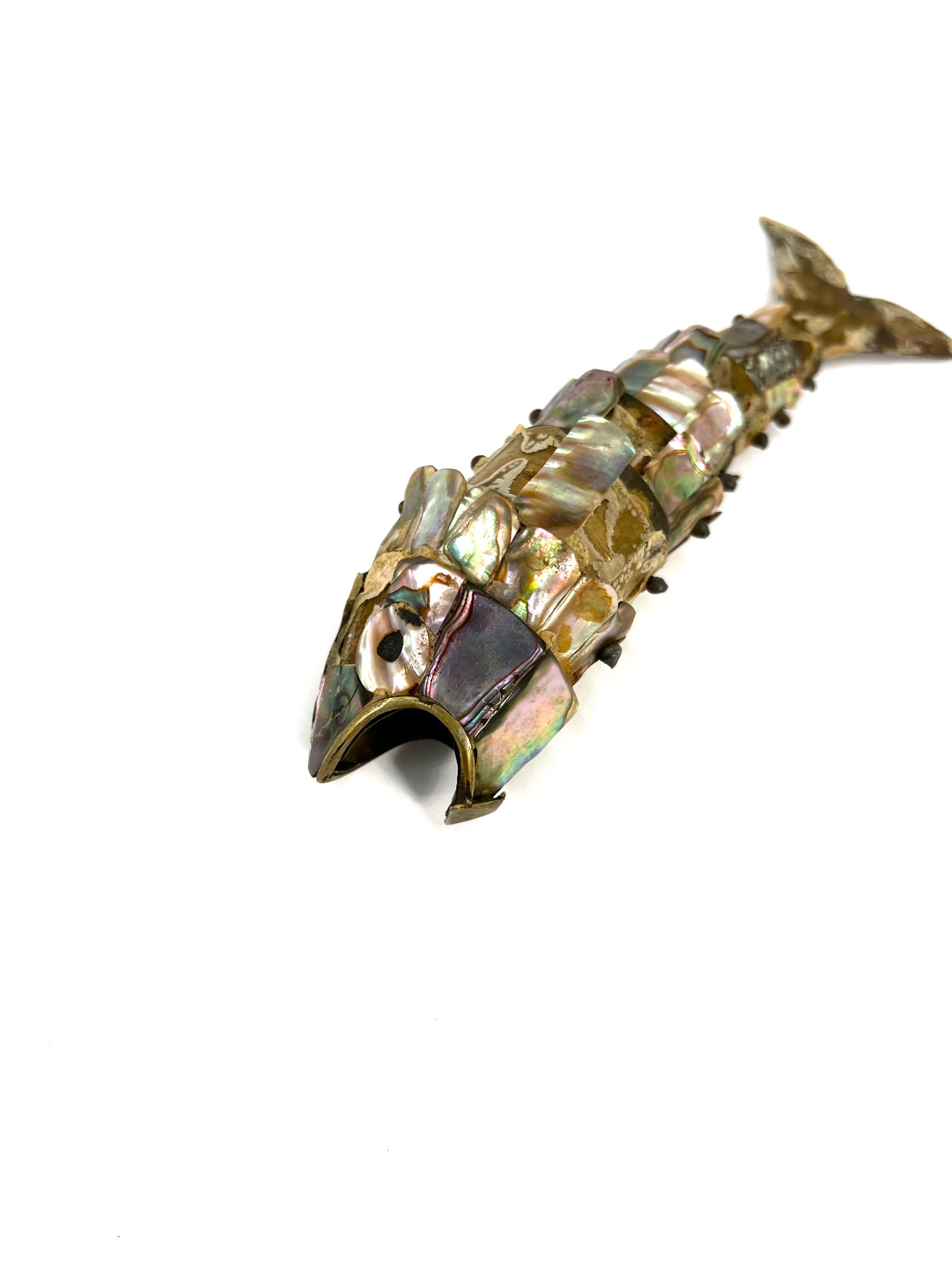 20th Century Mexican Fish Bottle Opener with Abalone Shells