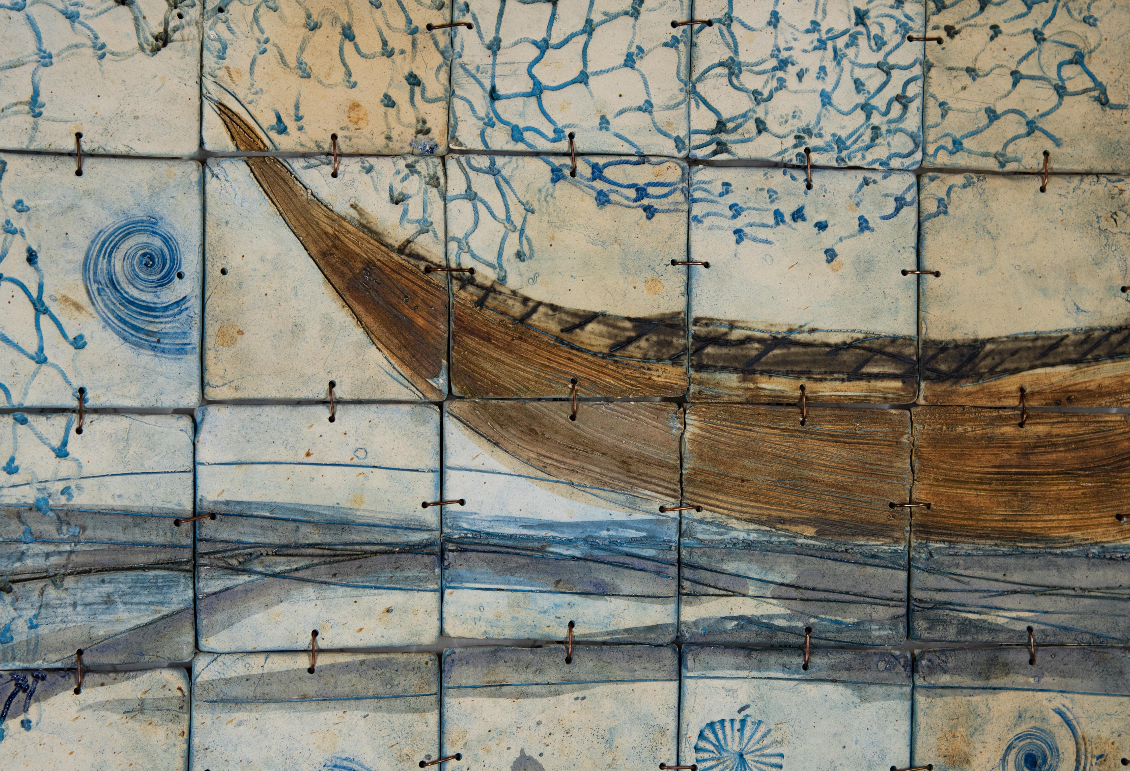 Mexikanische Fischboote Wand Hänge-Dekoration Puzzle-Ton Organische Rustikale (Organische Moderne) im Angebot
