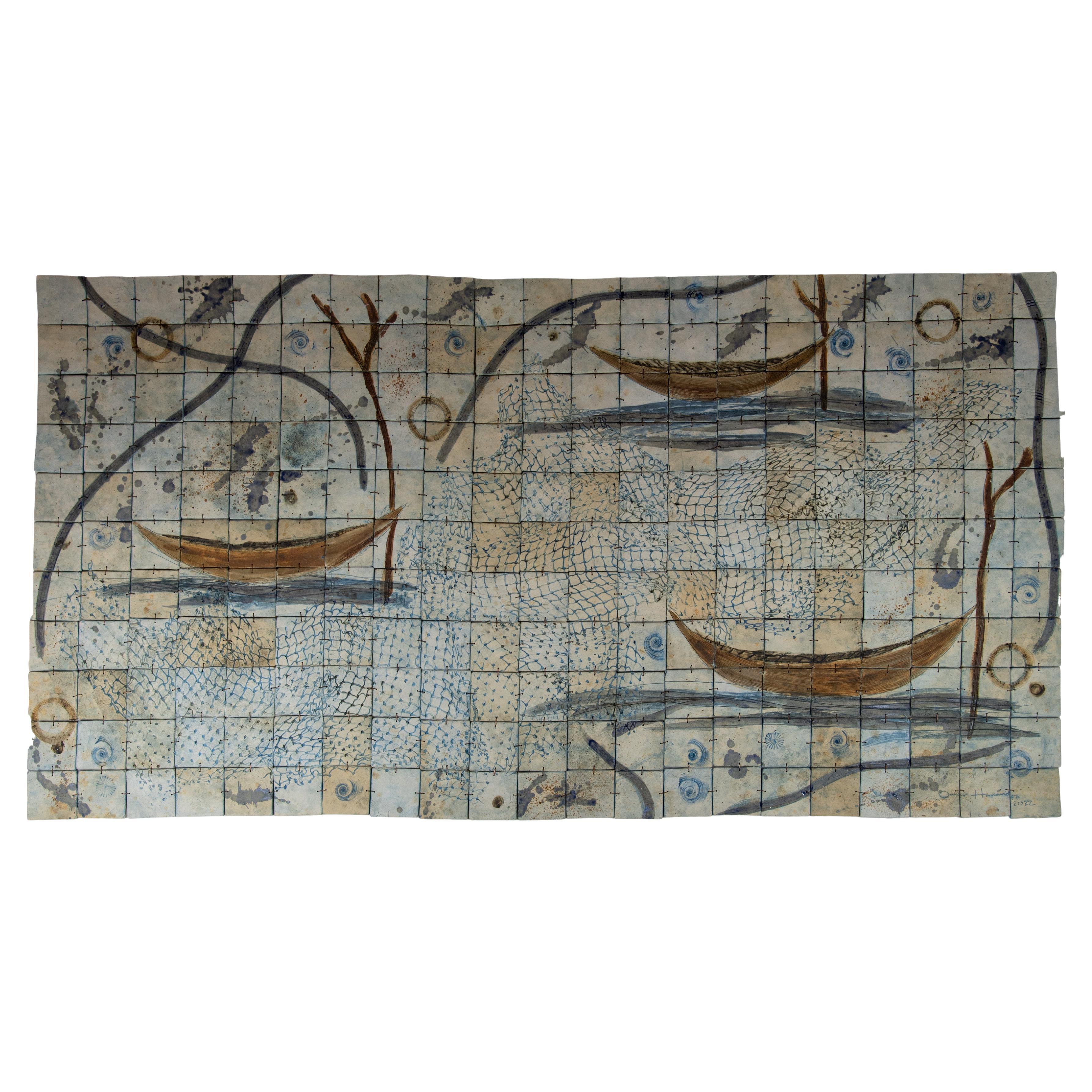 Mexikanische Fischboote Wand Hänge-Dekoration Puzzle-Ton Organische Rustikale im Angebot