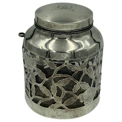 Barattolo da birra in argento massiccio con sovrapposizione di fiori messicani e portacucchiaio