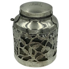 Mexican Floral Overlay Sterling Silver Stout Jar with Spoon Holder