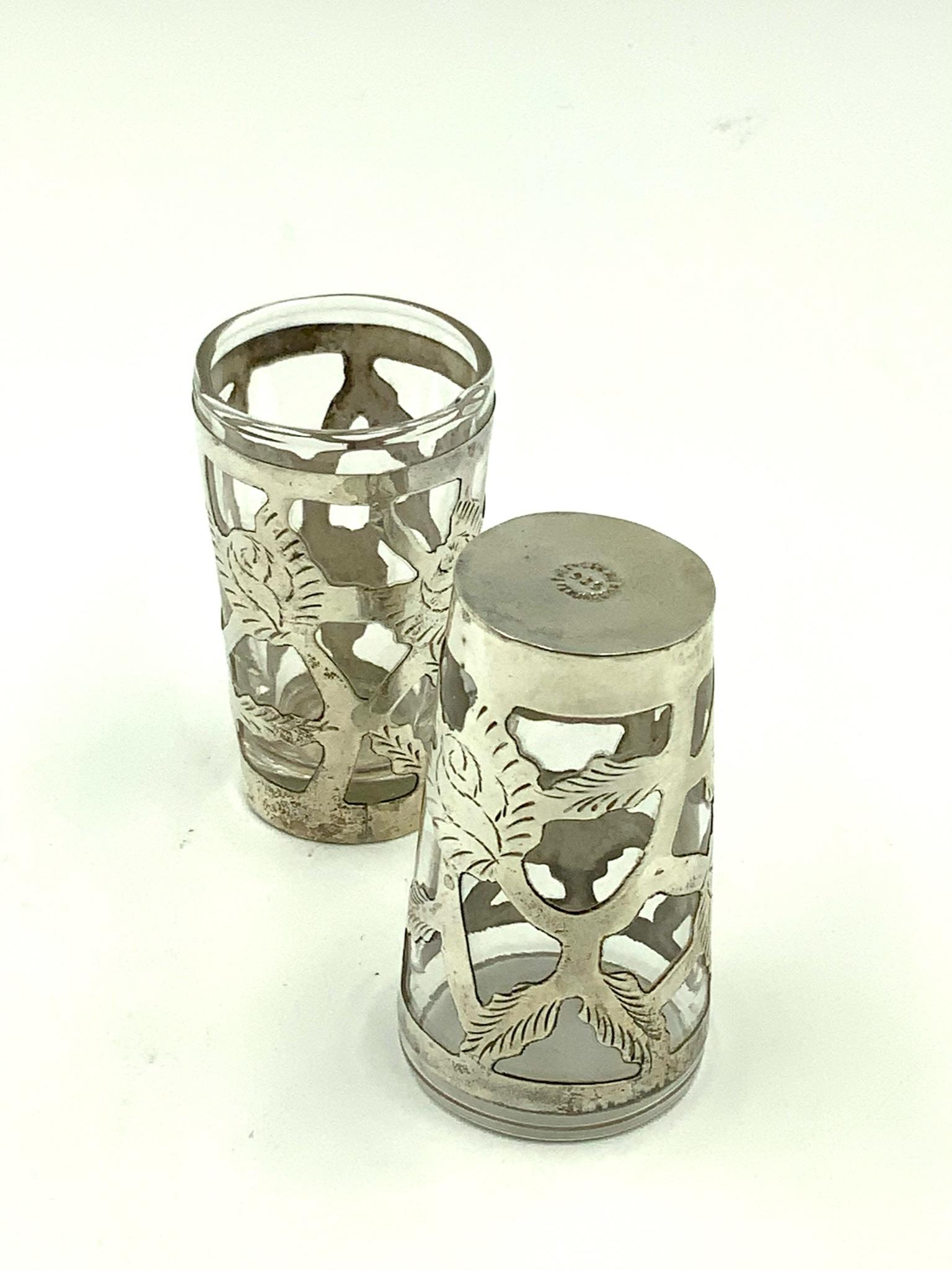 Mexican Floral Sterling Silver Overlay Tall Tumbler Lemonade Glasses Set of 6 4