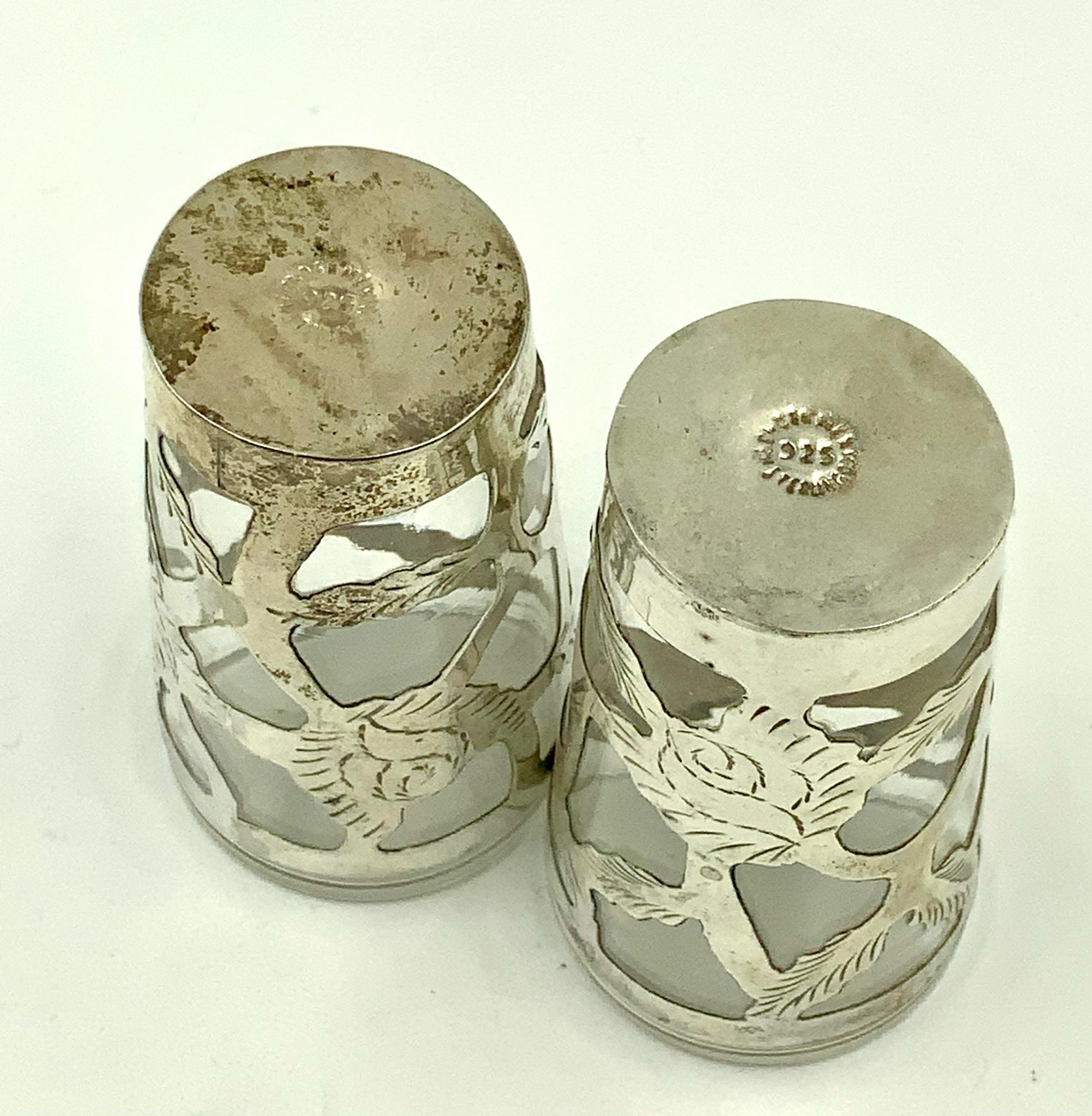Mexican Floral Sterling Silver Overlay Tall Tumbler Lemonade Glasses Set of 6 5