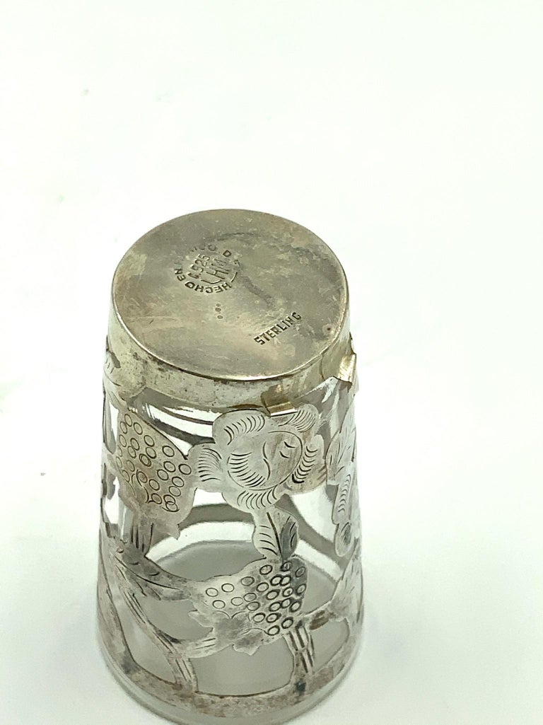 Mexican Floral Sterling Silver Overlay Tall Tumbler Lemonade Glasses Set of 6 For Sale 4