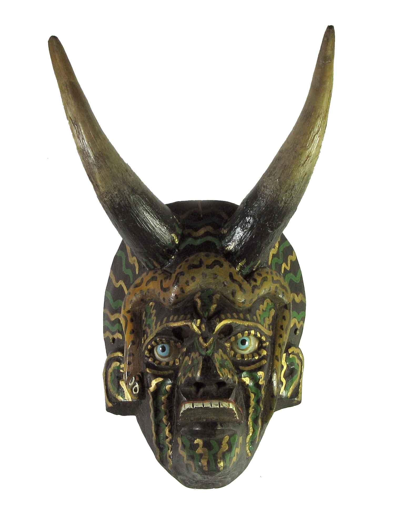 Mexican Folk Art Carved & Polychrome Painted Wood Diablo Mask, Circa 1950 For Sale 1