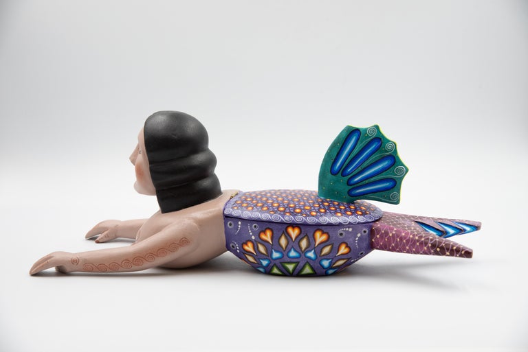 Mexican Folk Art Woodcarving Alebrije Mermaid Fish Colorful Traditional Jewe Box In New Condition In Queretaro, Queretaro