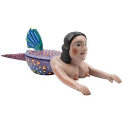 Art populaire mexicain Sculpture sur bois Alebrije Sirène Poisson Colorée Boîte à bijoux traditionnelle