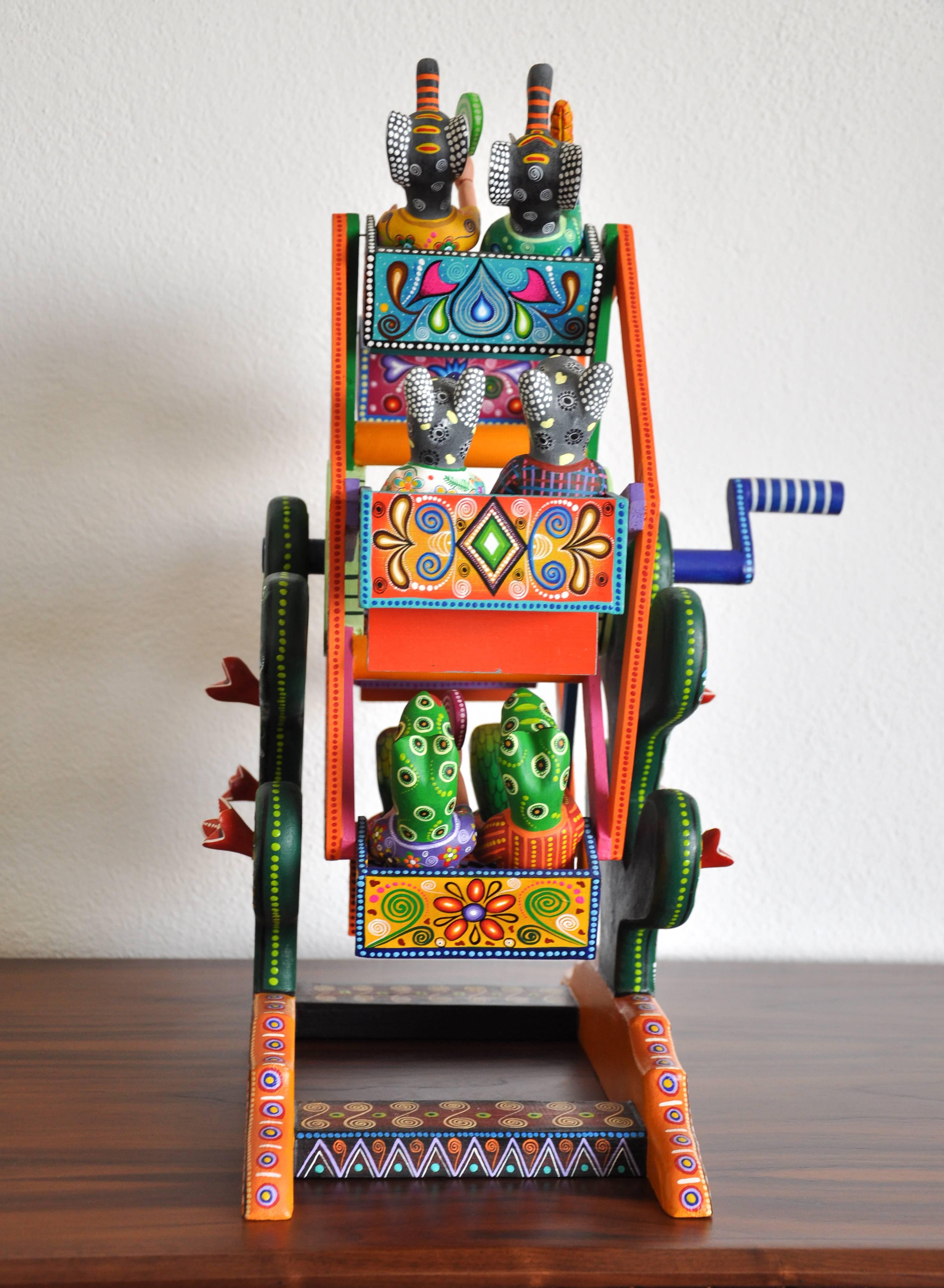 Mexican Folk Art Woodcarving Alebrije Fortune Wheel Folkloric Art Oaxaca Toy  For Sale 2