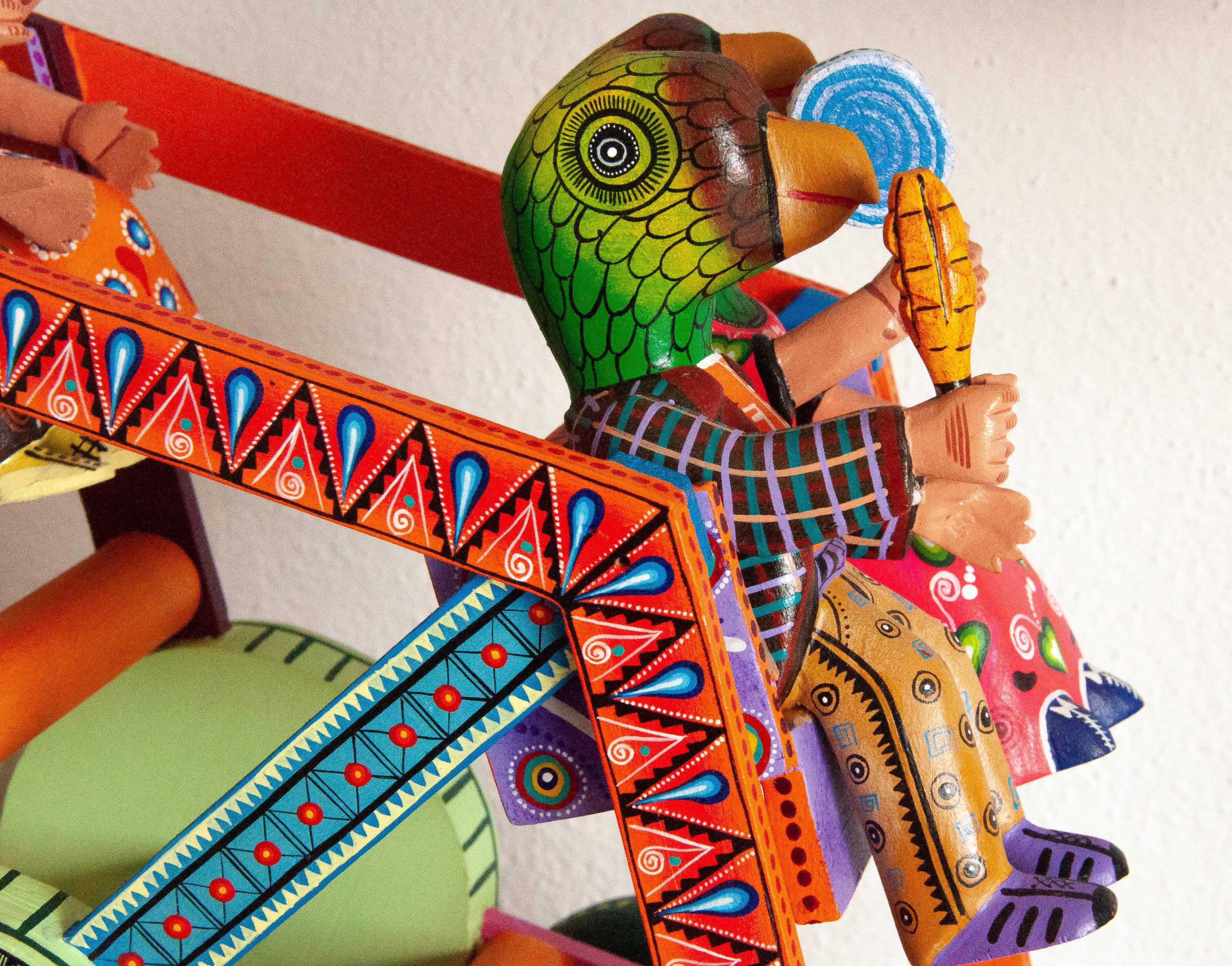 Carved Mexican Folk Art Woodcarving Alebrije Fortune Wheel Folkloric Art Oaxaca Toy  For Sale