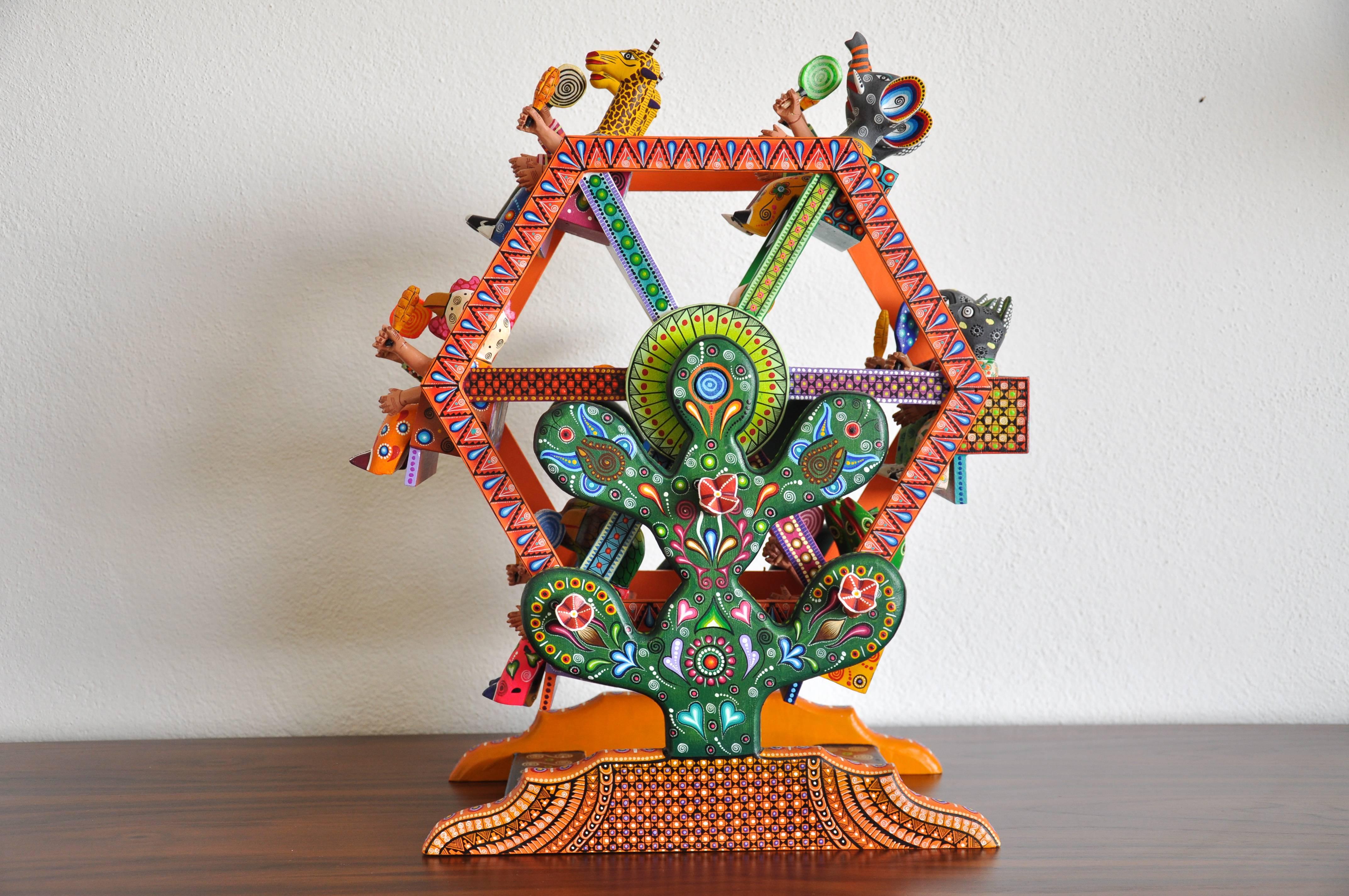 Mexican Folk Art Woodcarving Alebrije Fortune Wheel Folkloric Art Oaxaca Toy  For Sale 1