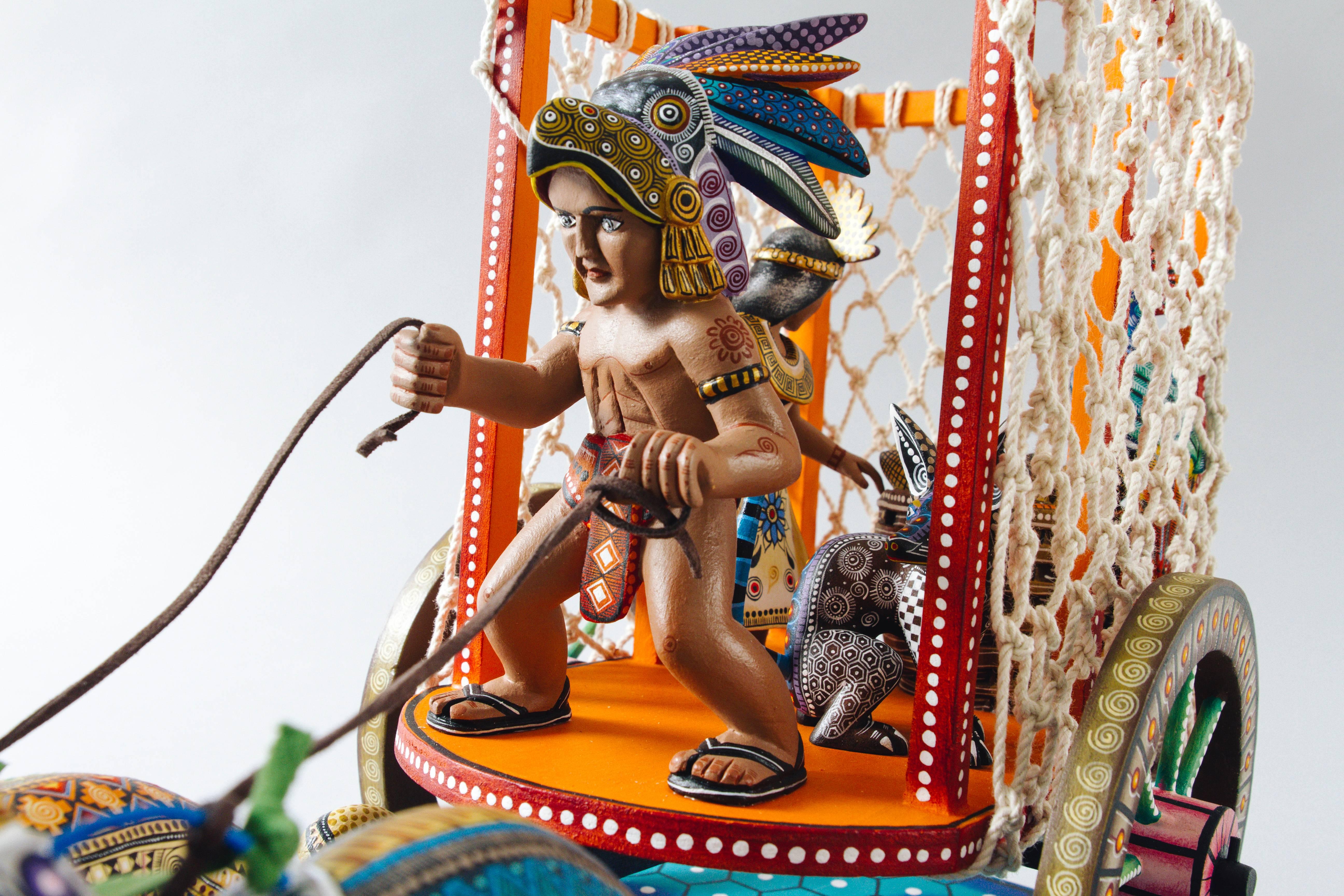 Mexican Folk Art Woodcarving Alebrijes Jaguar Wagon Folkloric Art Mexicano en venta