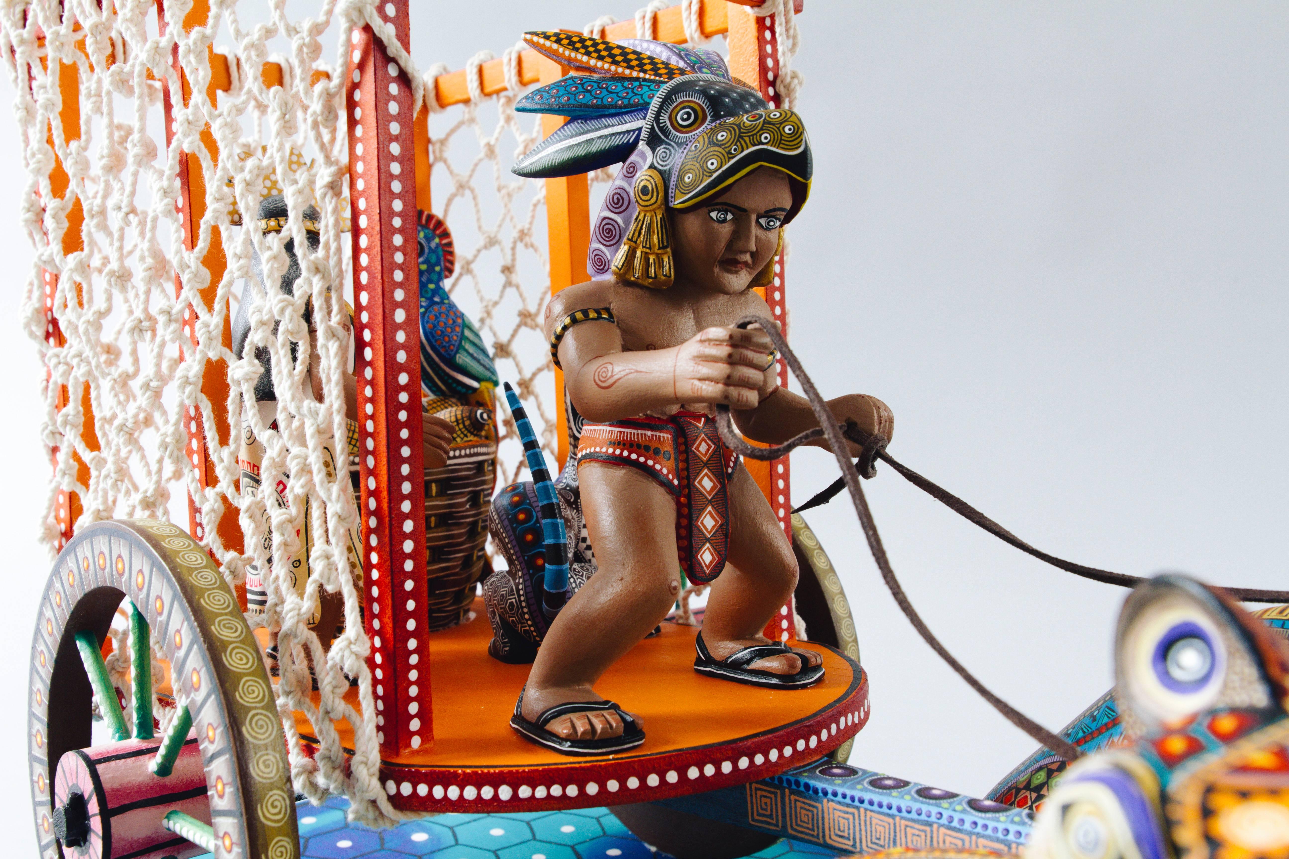 Mexican Folk Art Woodcarving Alebrijes Jaguar Wagon Folkloric Art Tallado en venta