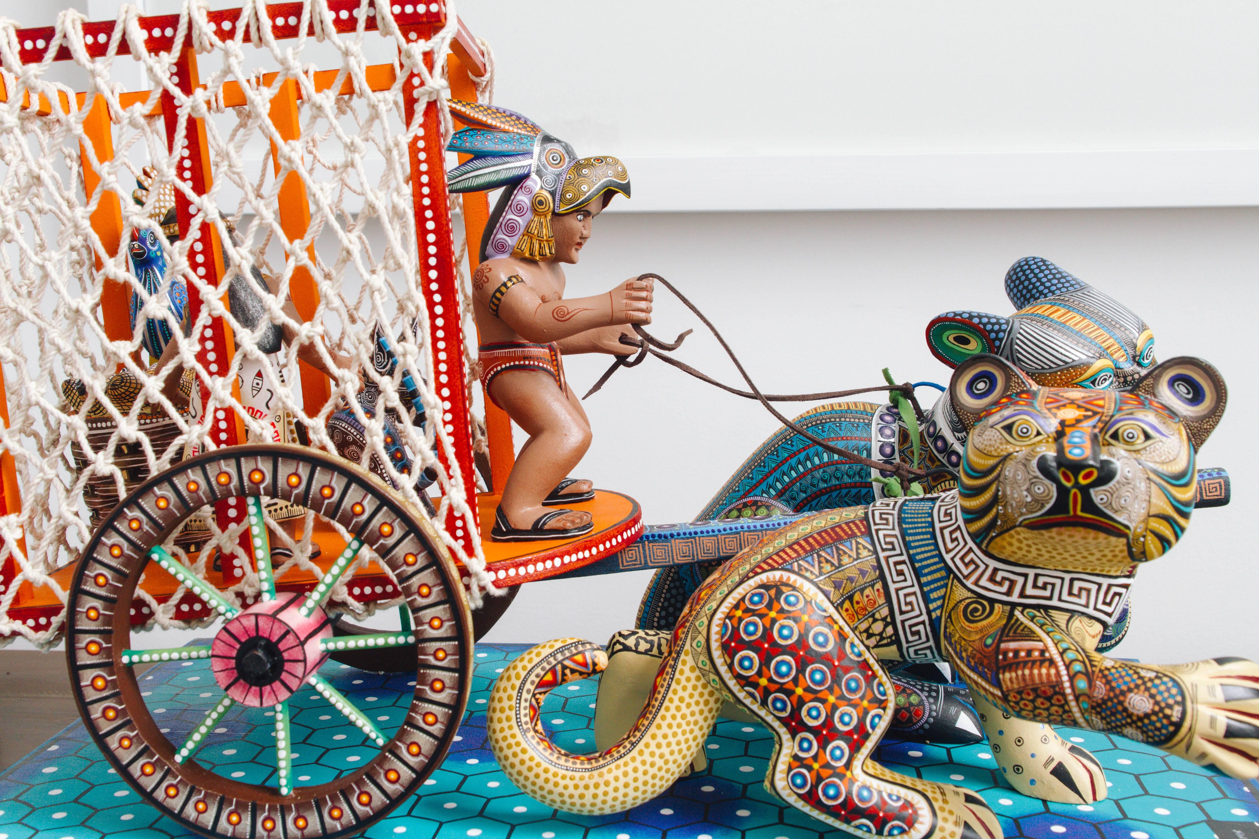 Mexican Folk Art Woodcarving Alebrijes Jaguar Wagon Folkloric Art en venta 1