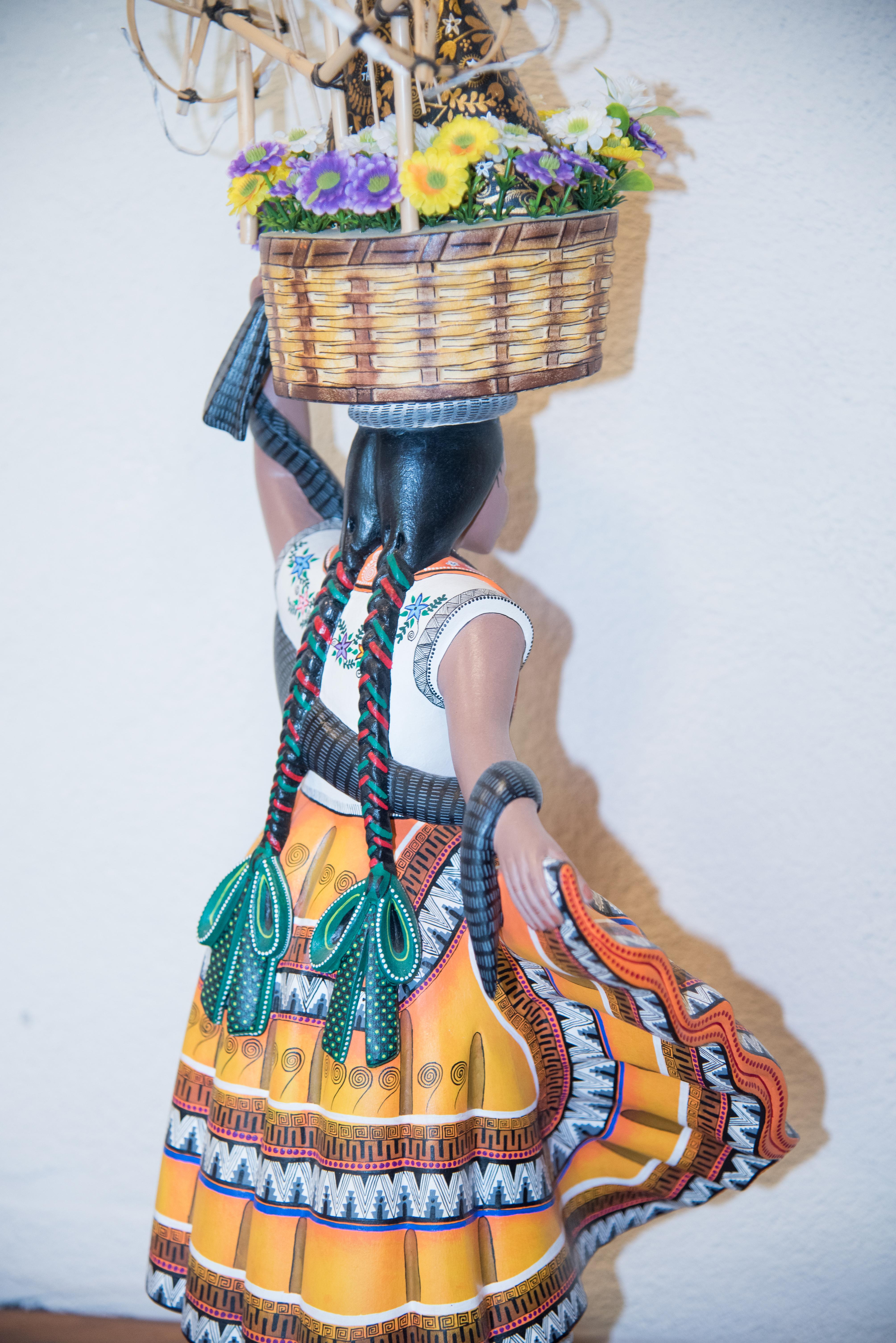 Contemporary Mexican Folk Art Woodcarving Guelaguetza Folkloric Art Oaxaca For Sale