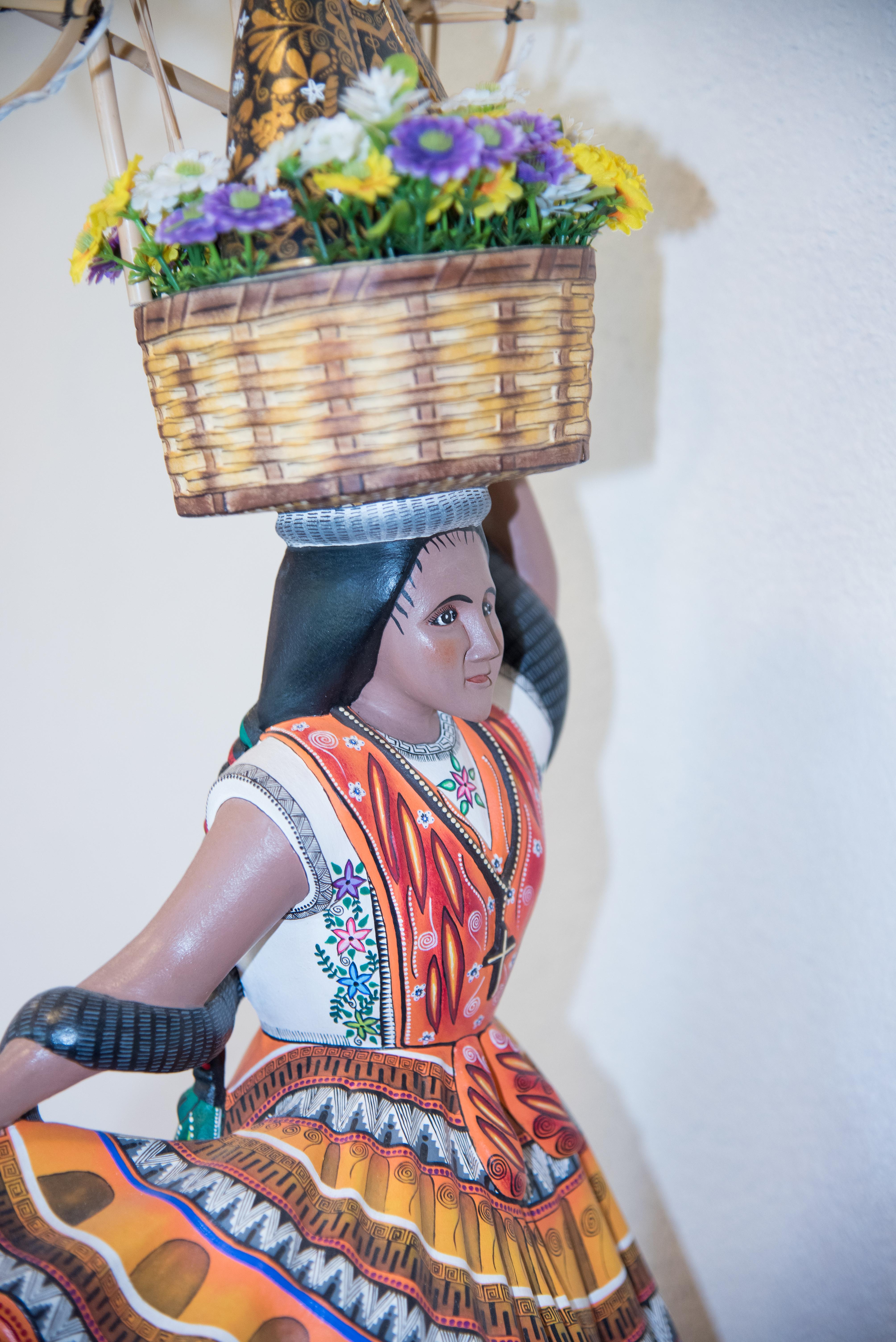 Acrylic Mexican Folk Art Woodcarving Guelaguetza Folkloric Art Oaxaca For Sale