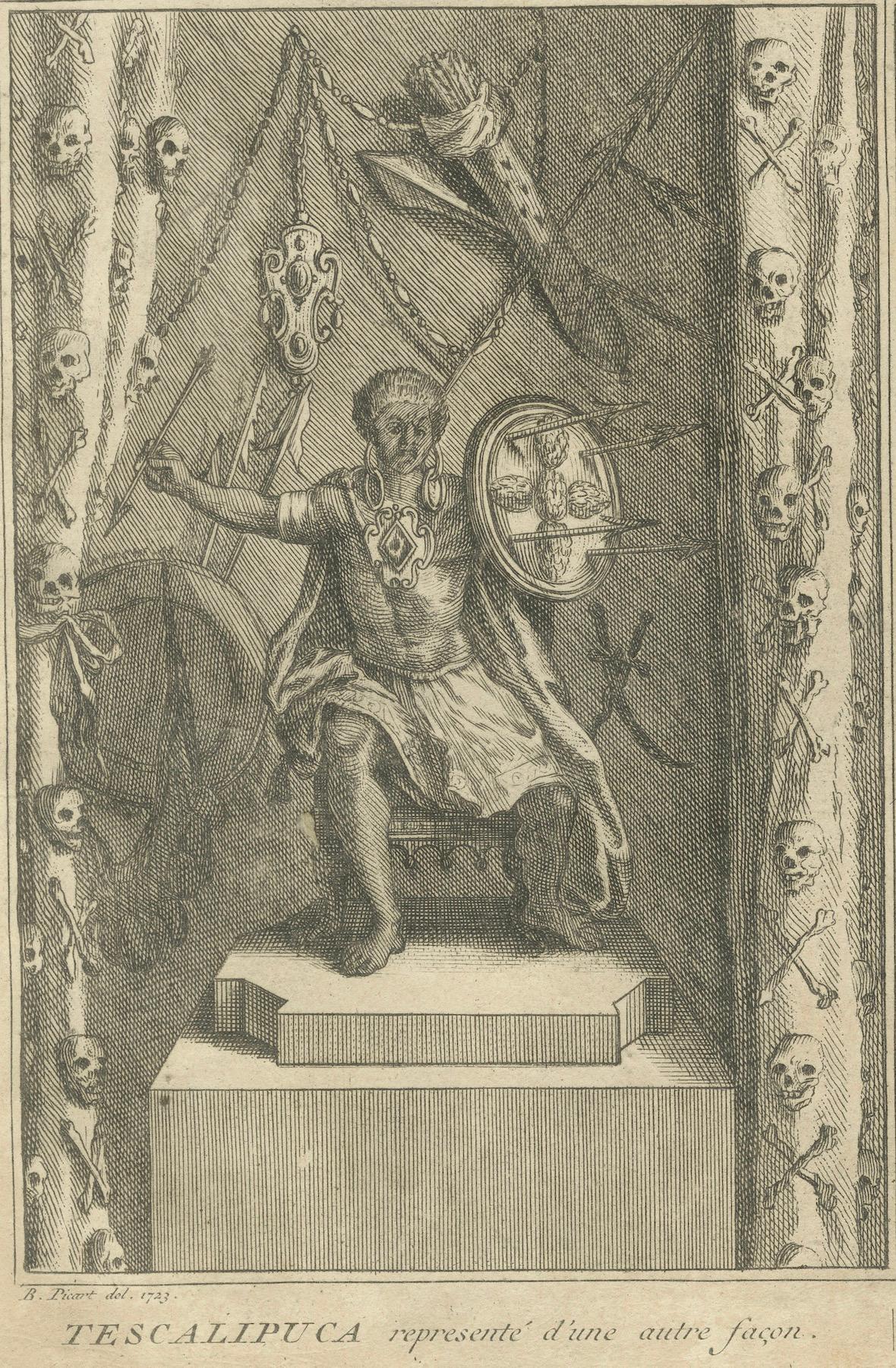 Dieux et prêtres mexicains - Gravure de 1734 représentant des divinités aztèques et des rituels religieux en vente 1