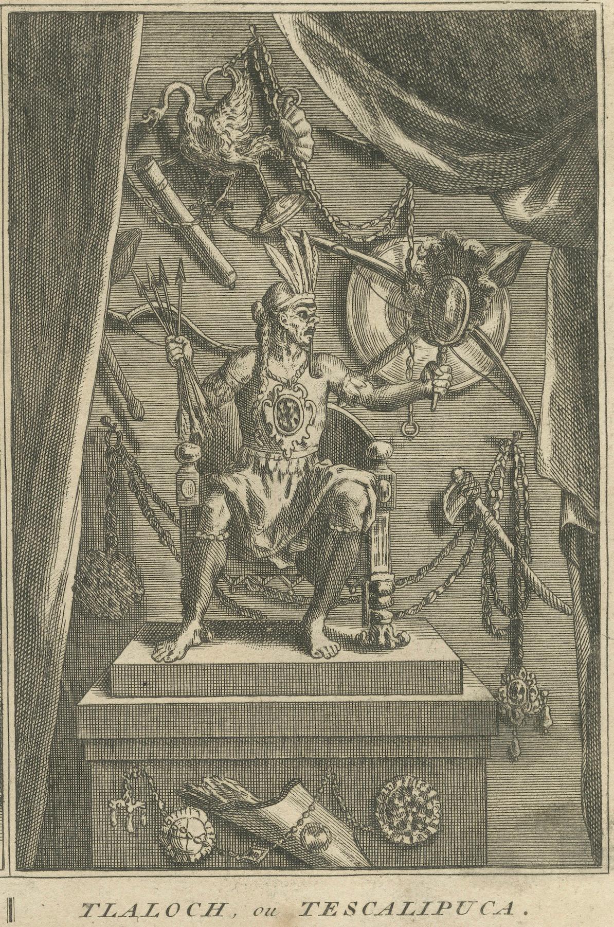 Dieux et prêtres mexicains - Gravure de 1734 représentant des divinités aztèques et des rituels religieux en vente 2