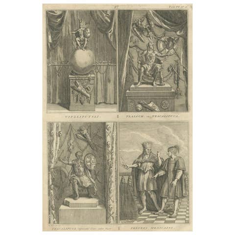 Mexican Gods and Priests – 1734 Engraving of Aztec Deities and Religious Ritual