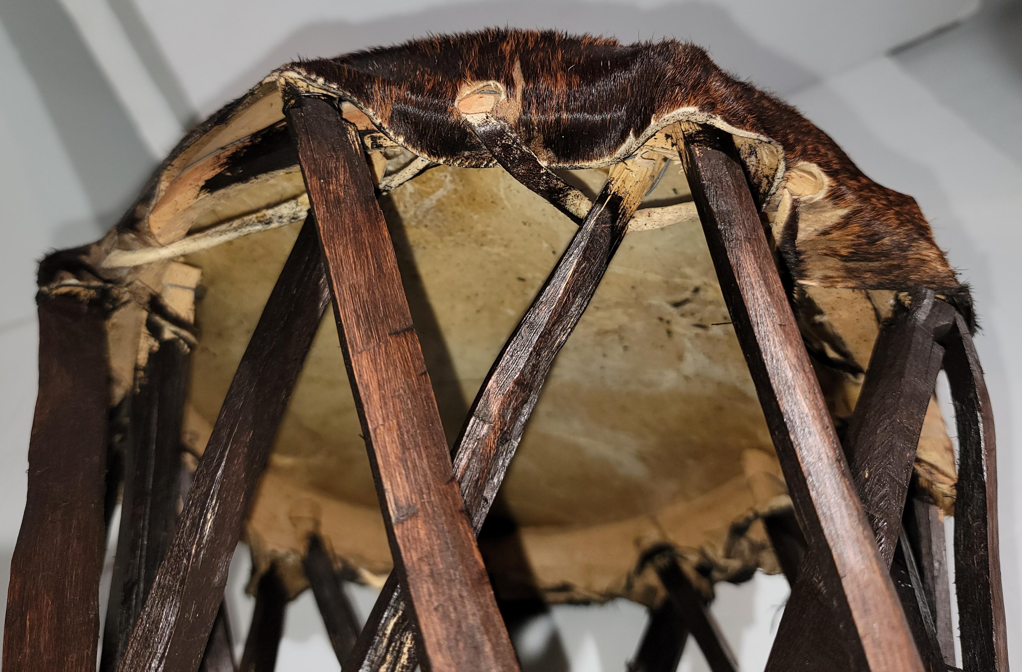 Mexican Hand Made Stools W/ Cow Skin Seats-Pair In Good Condition In Los Angeles, CA