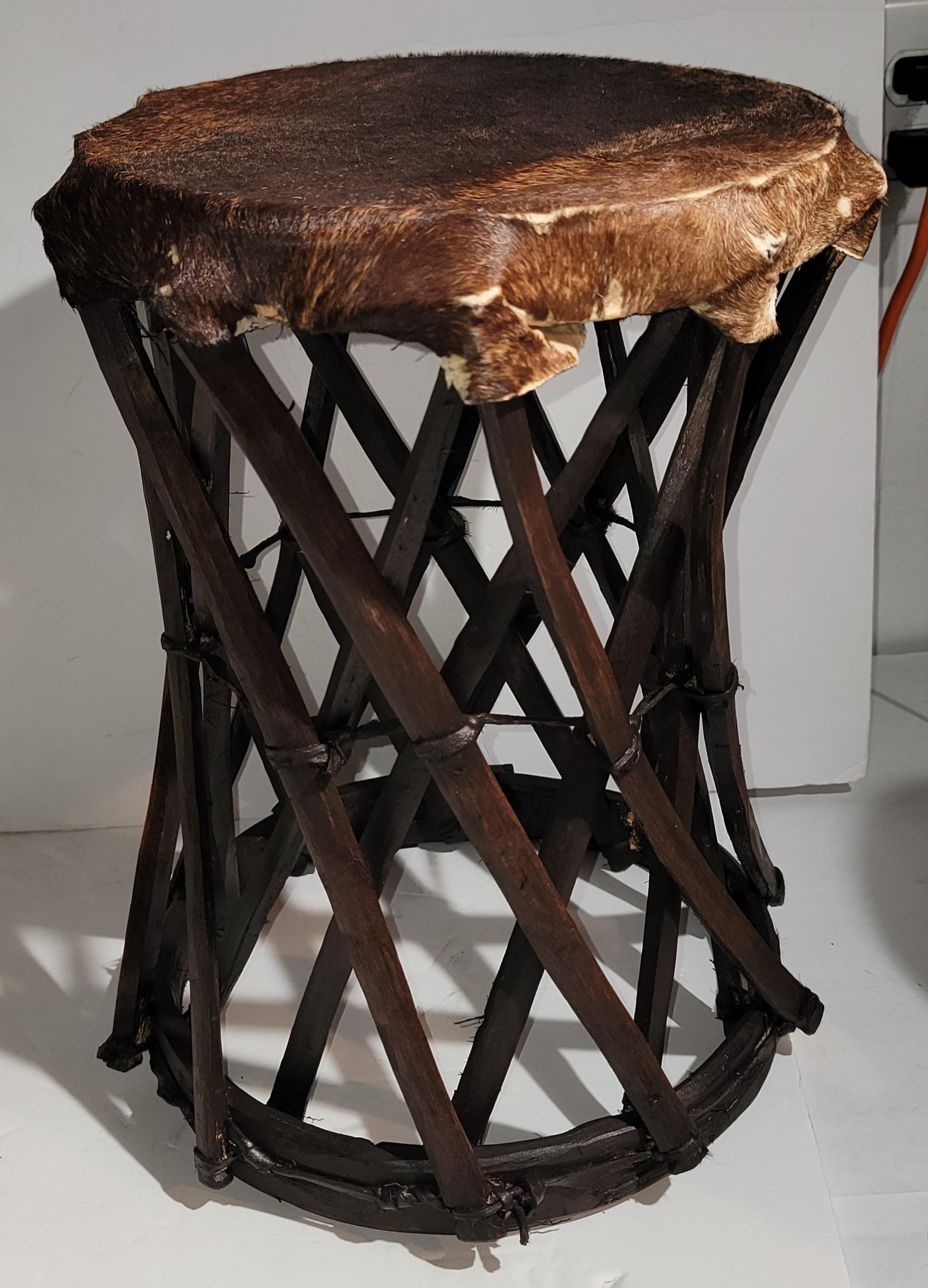 Mid-20th Century Mexican Hand Made Stools W/ Cow Skin Seats-Pair