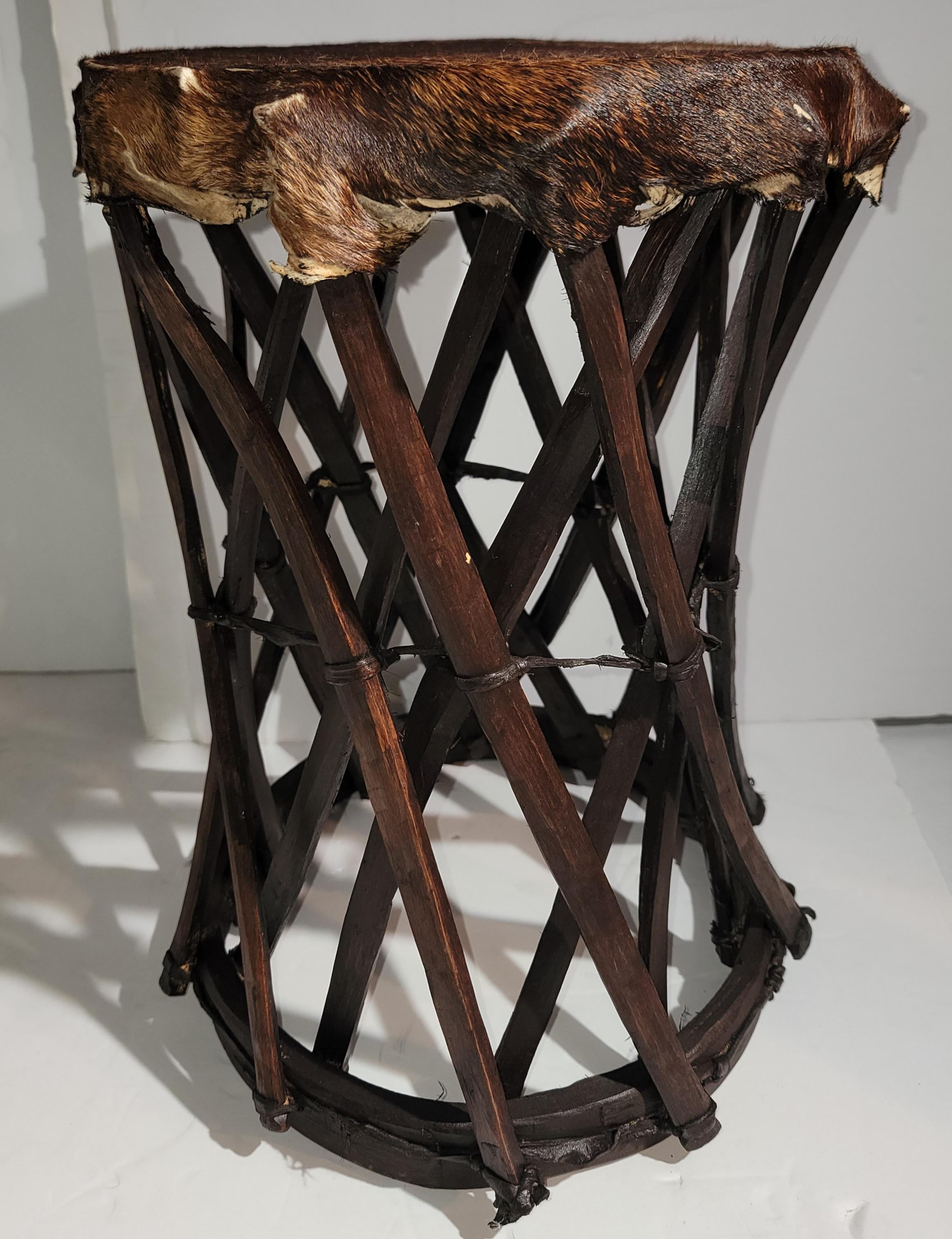 Leather Mexican Hand Made Stools W/ Cow Skin Seats-Pair