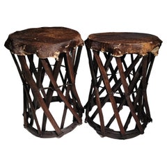 Mexican Hand Made Stools W/ Cow Skin Seats-Pair