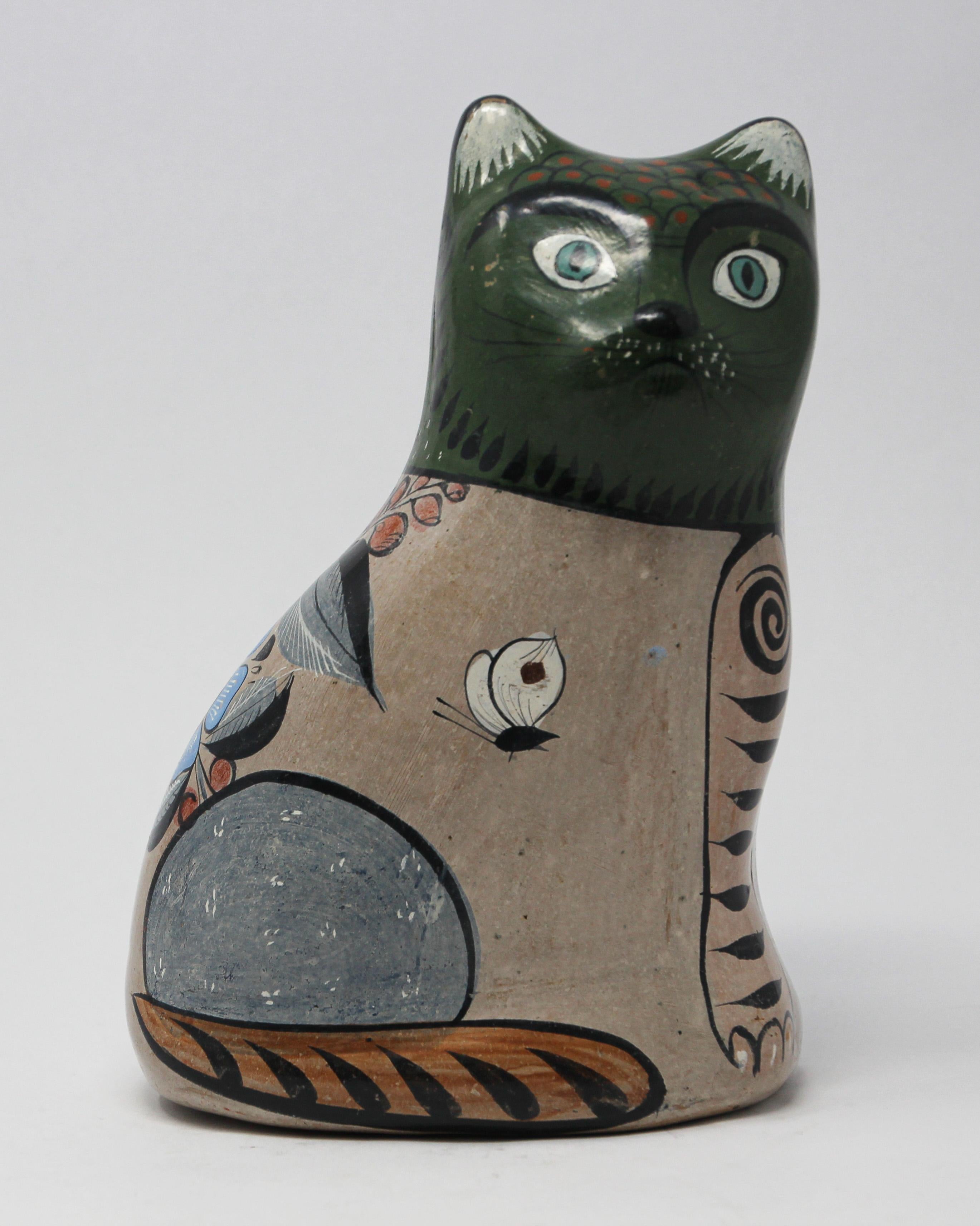 Mexican Hand Painted Colorful Pottery Cat 1