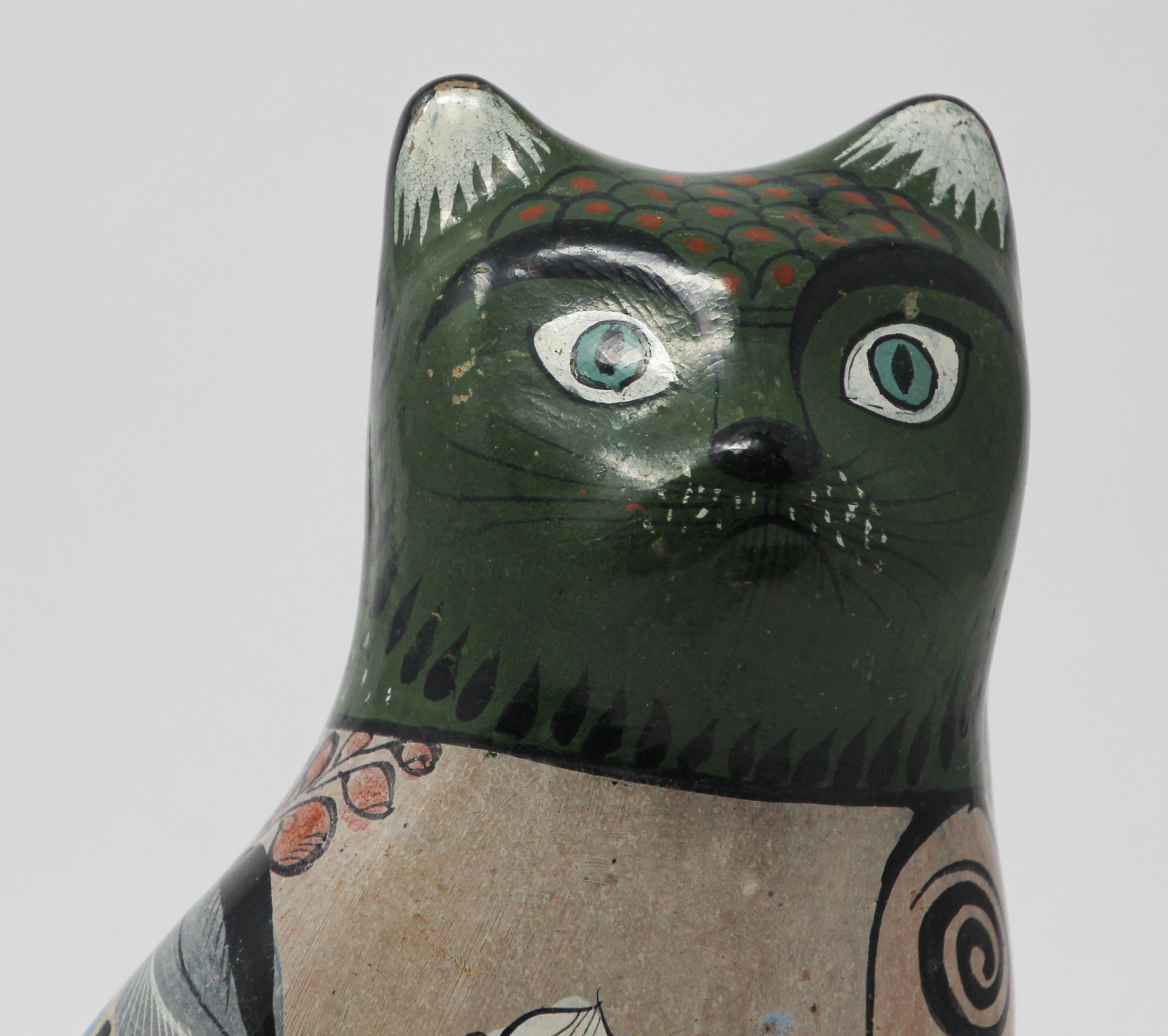 Mexican Hand Painted Colorful Pottery Cat 2