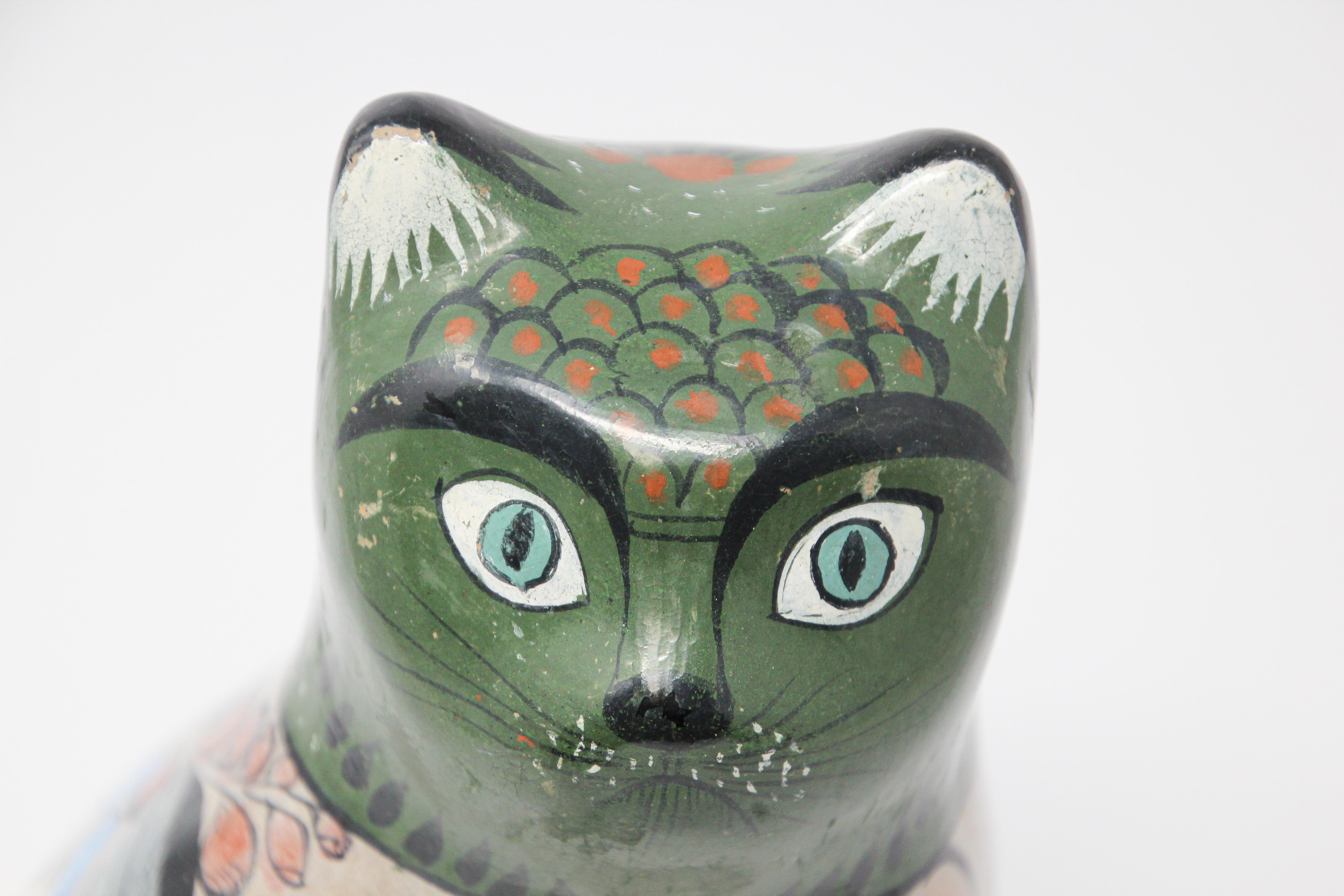 Mexican Hand Painted Colorful Pottery Cat 5