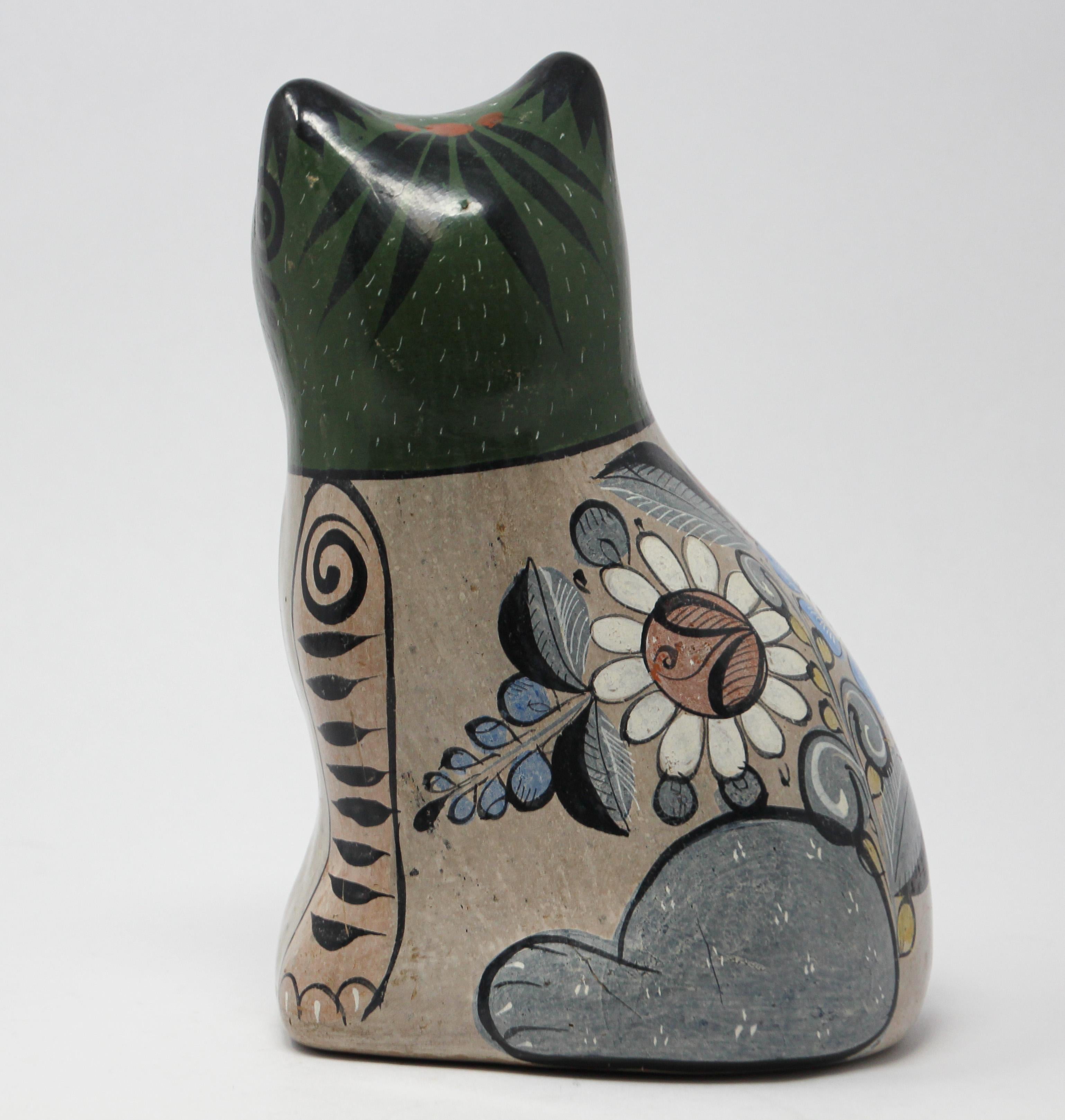 Hand-Crafted Mexican Hand Painted Colorful Pottery Cat