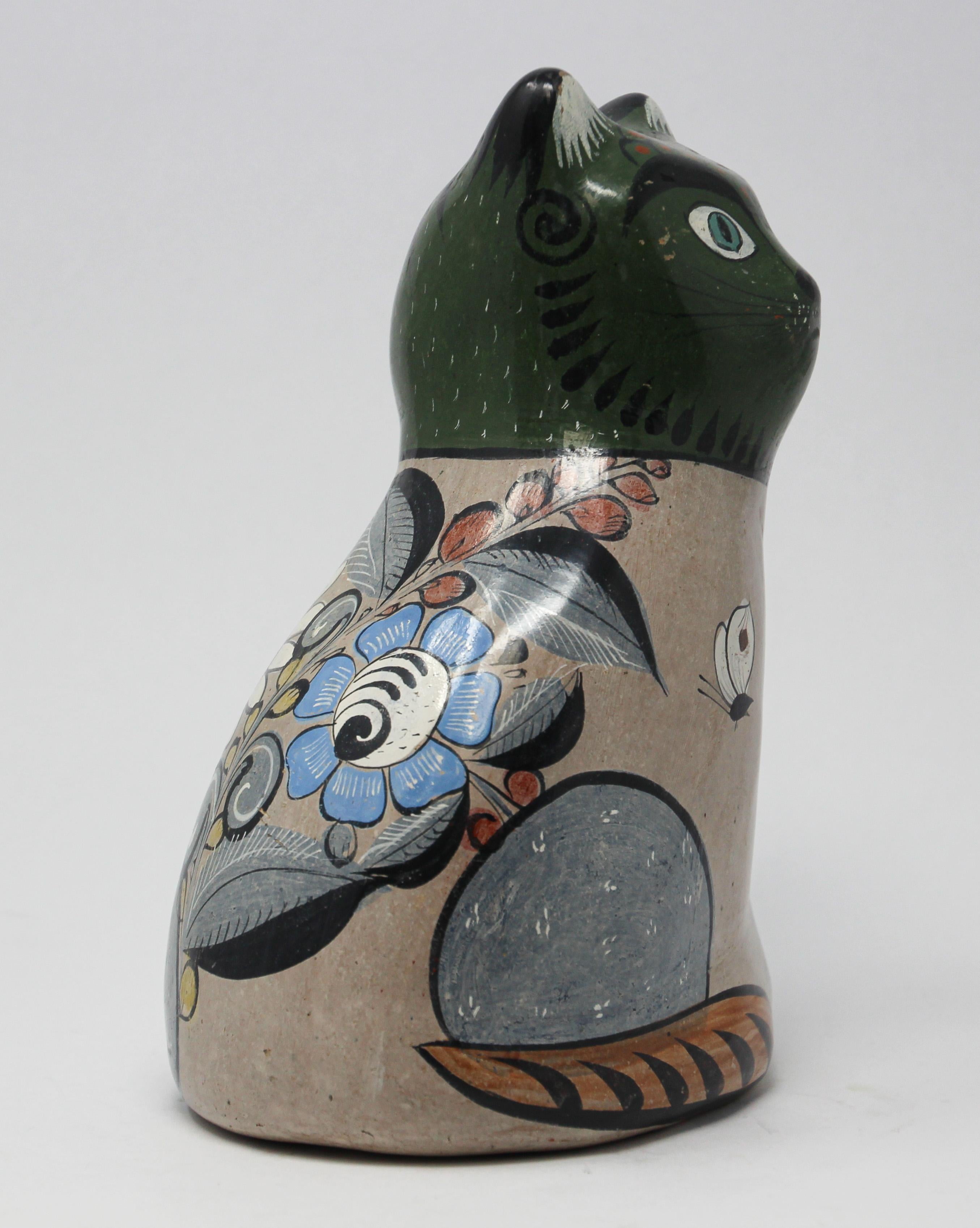 Ceramic Mexican Hand Painted Colorful Pottery Cat