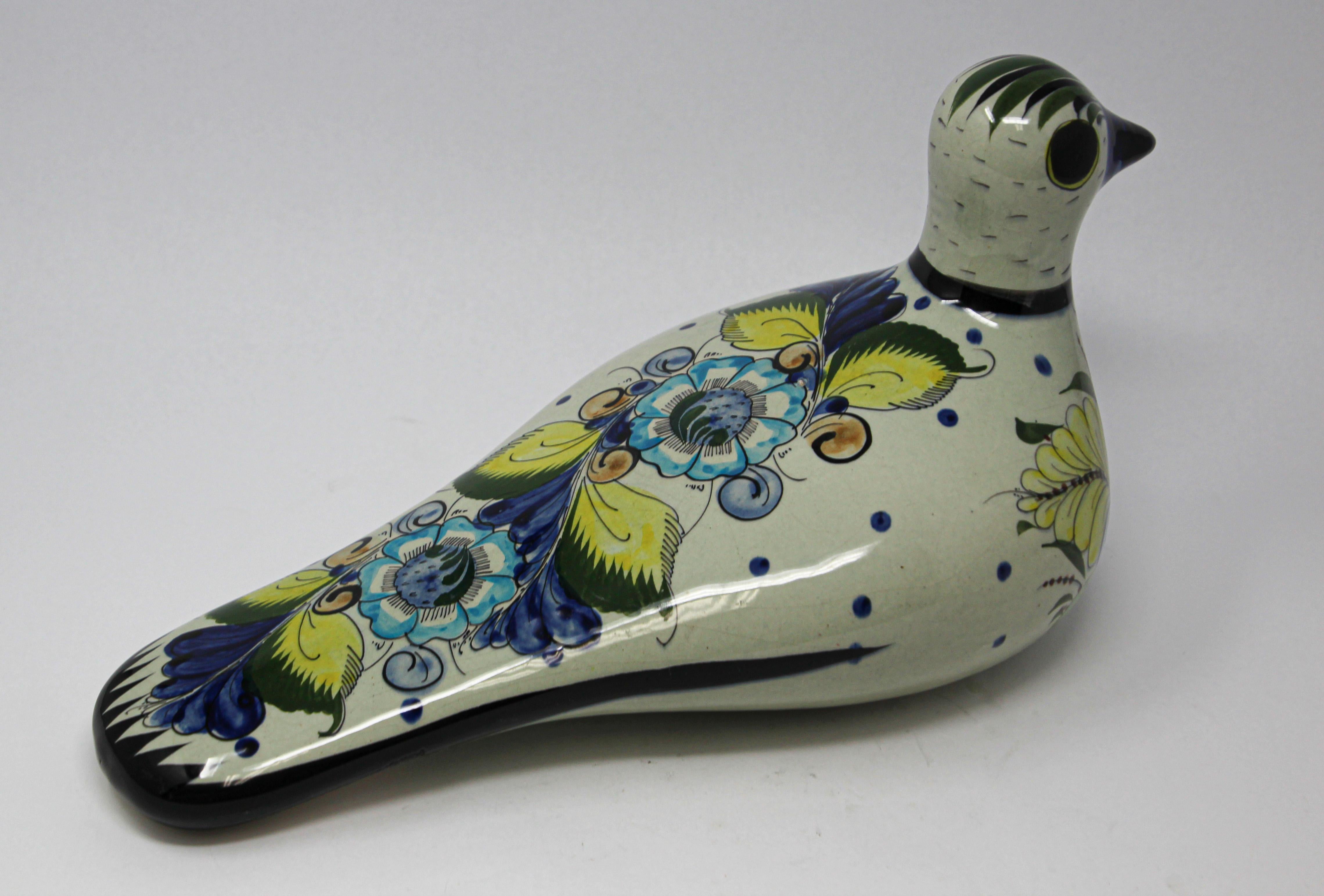 Tonala Folk Art Bird Mexican Hand Painted Colorful Pottery Años 60 Arte popular en venta