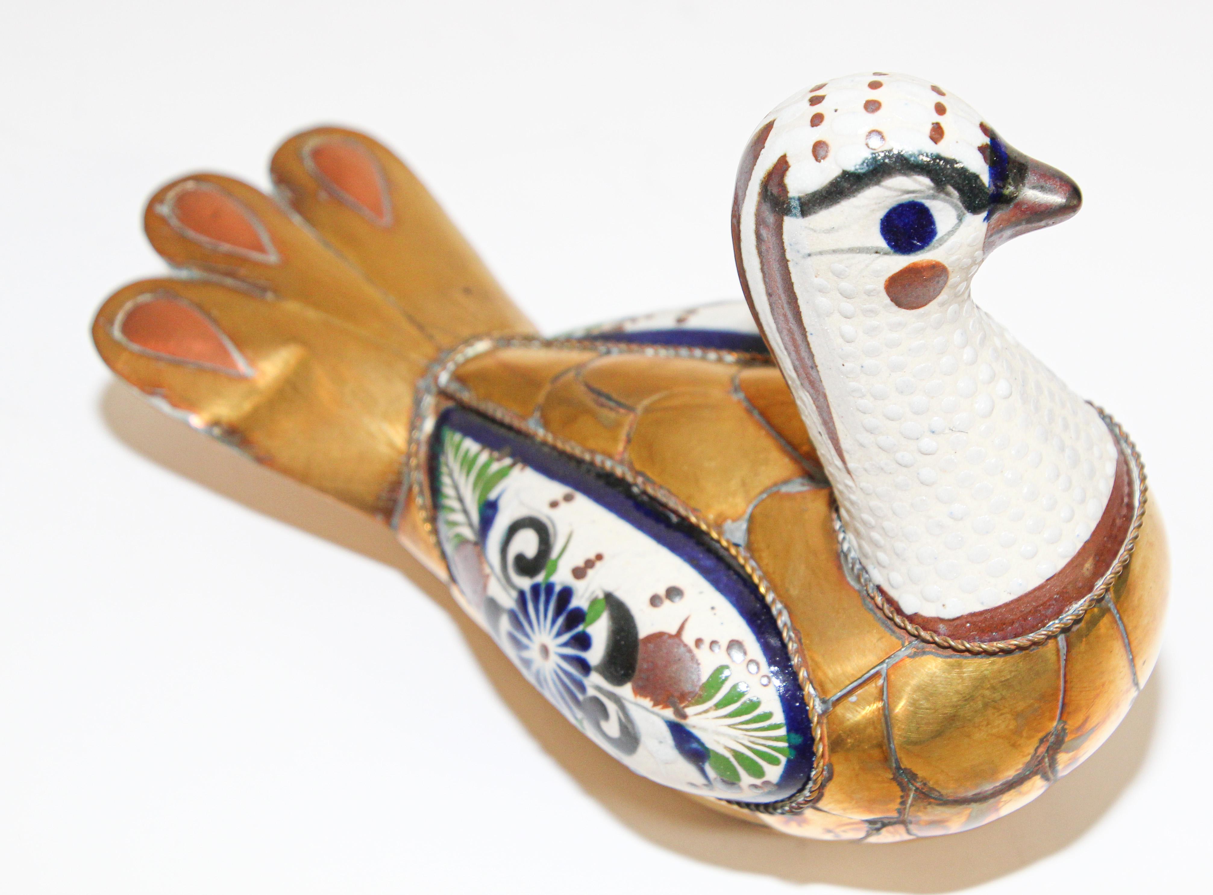 20th Century Mexican Hand Painted Colorful Tonala Pottery Bird