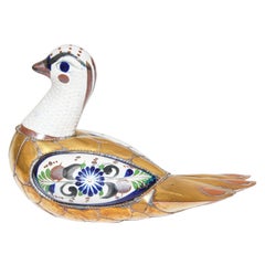 Vintage Mexican Hand Painted Colorful Tonala Pottery Bird