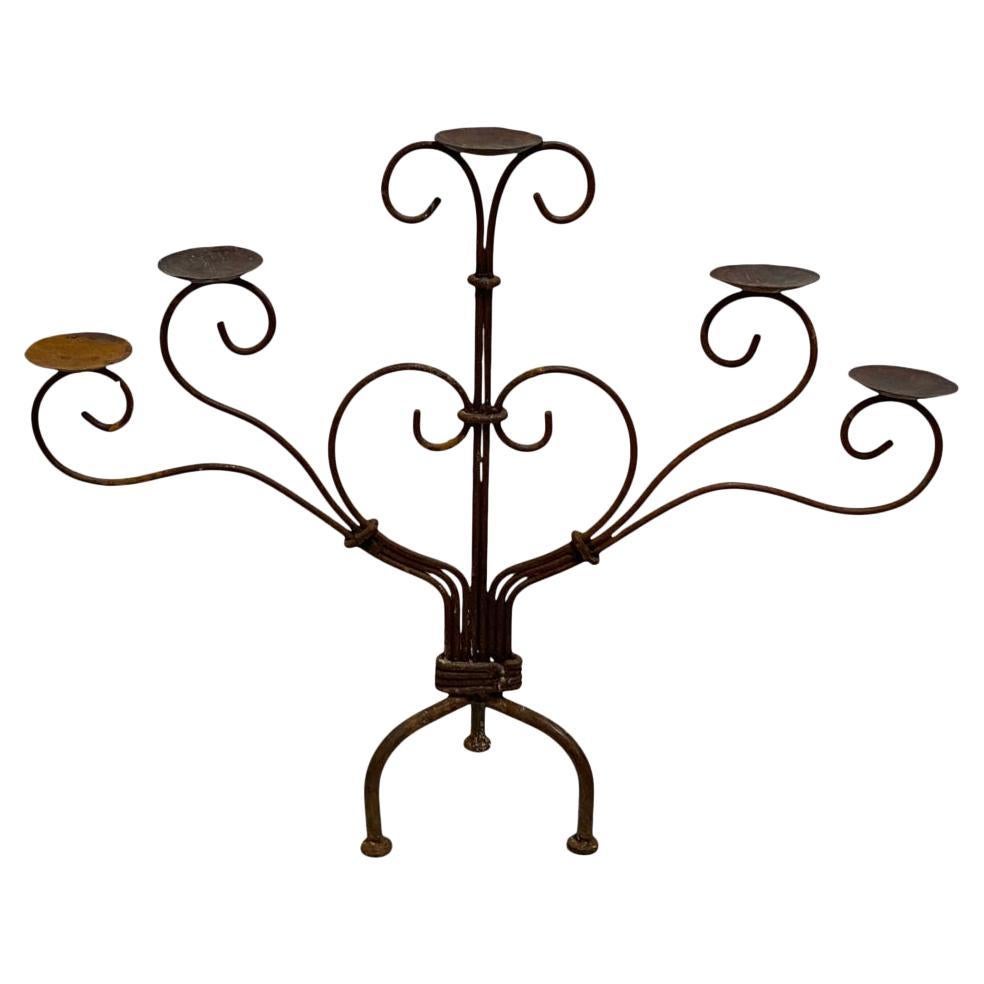 Mexican Handcrafted 5-Arm Iron Candelabra For Sale