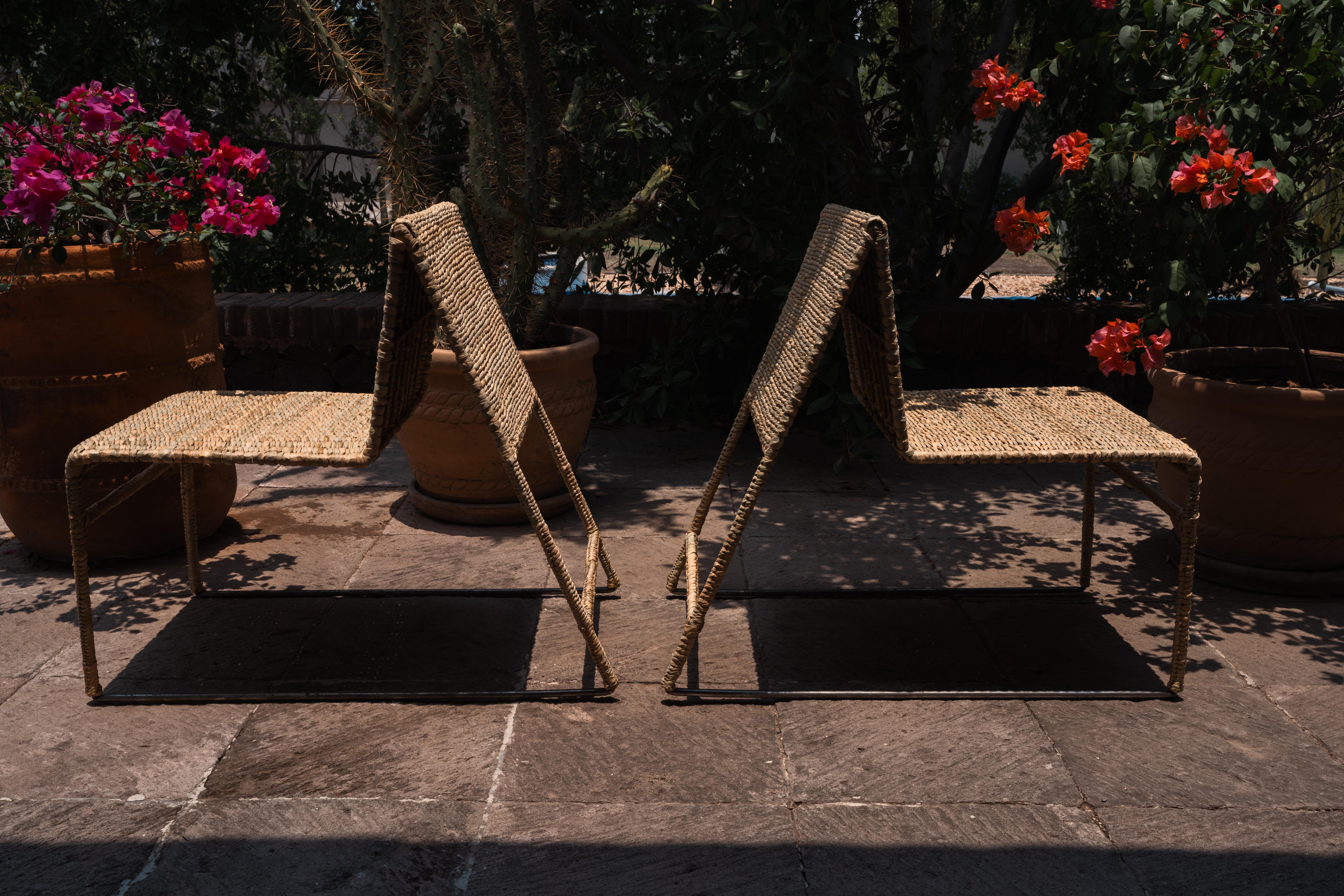 Mexican Handcrafted Chuspata Palm Fiber Lounge Chair Craftsmanship Reed For Sale 2