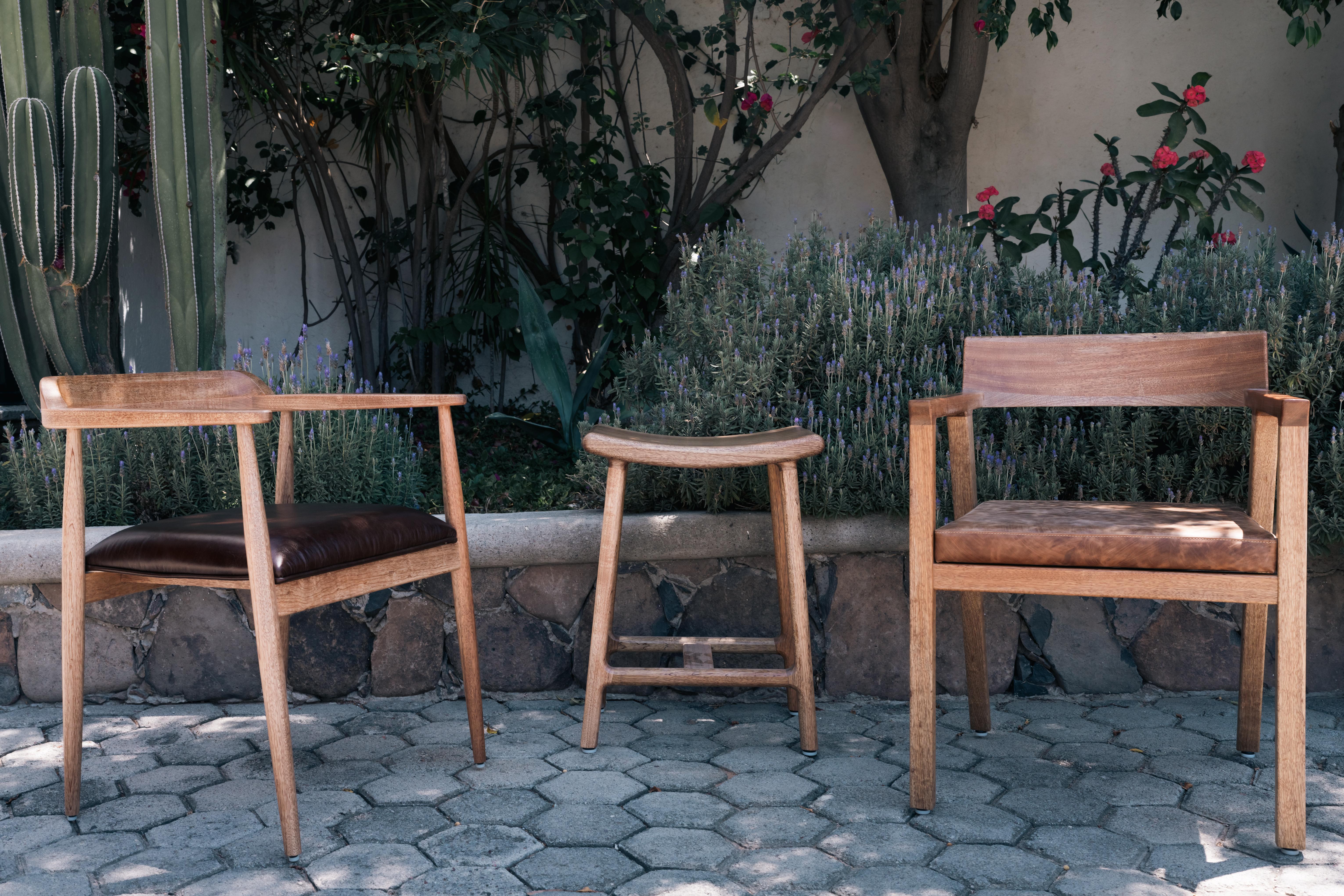 Mid-Century Modern Mexican Handcrafted Tzalam Wood Armchair Design and Ancestral Craftsmanship For Sale