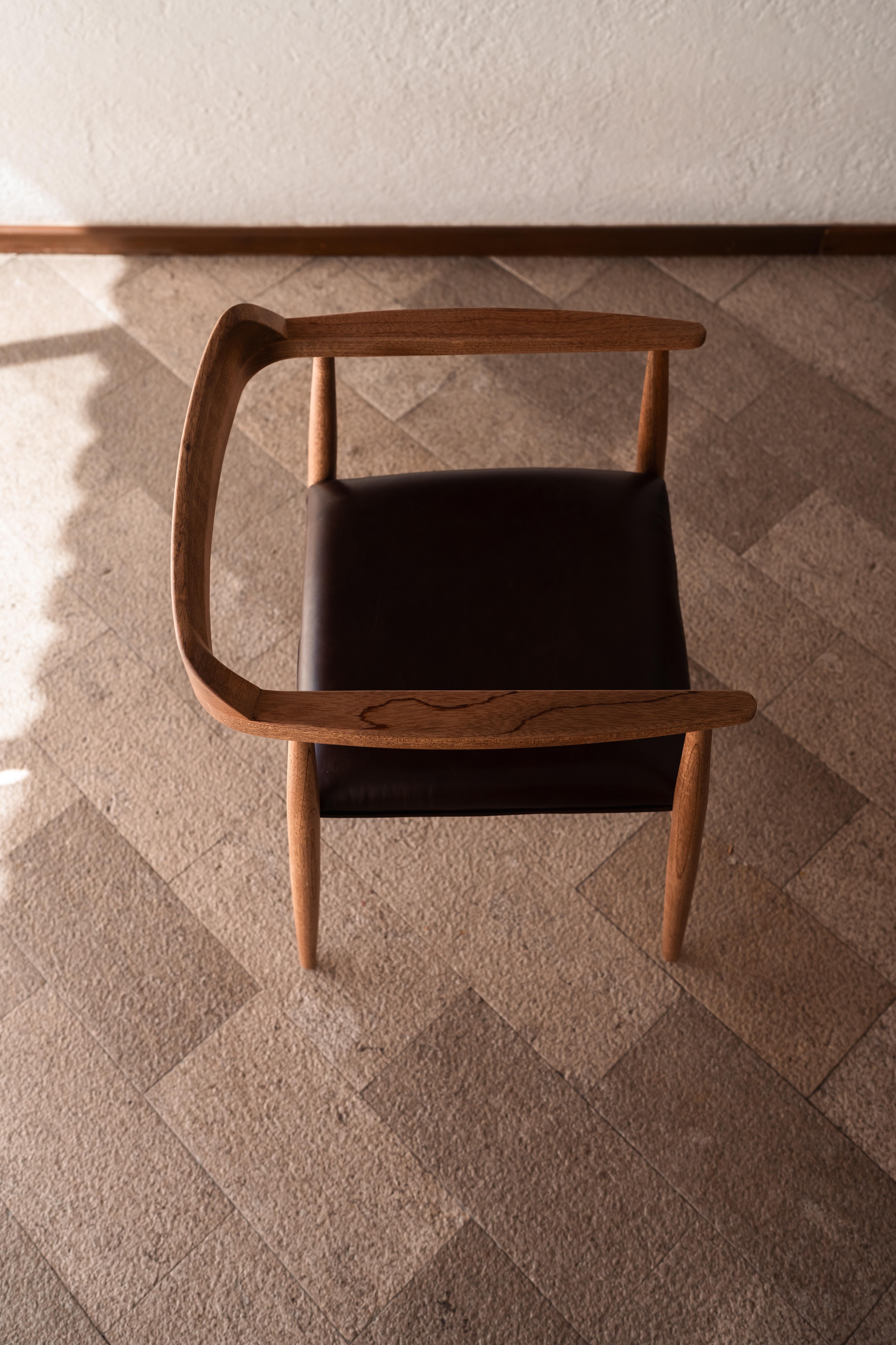 Contemporary Mexican Handcrafted Tzalam Wood Armchair Design and Ancestral Craftsmanship For Sale