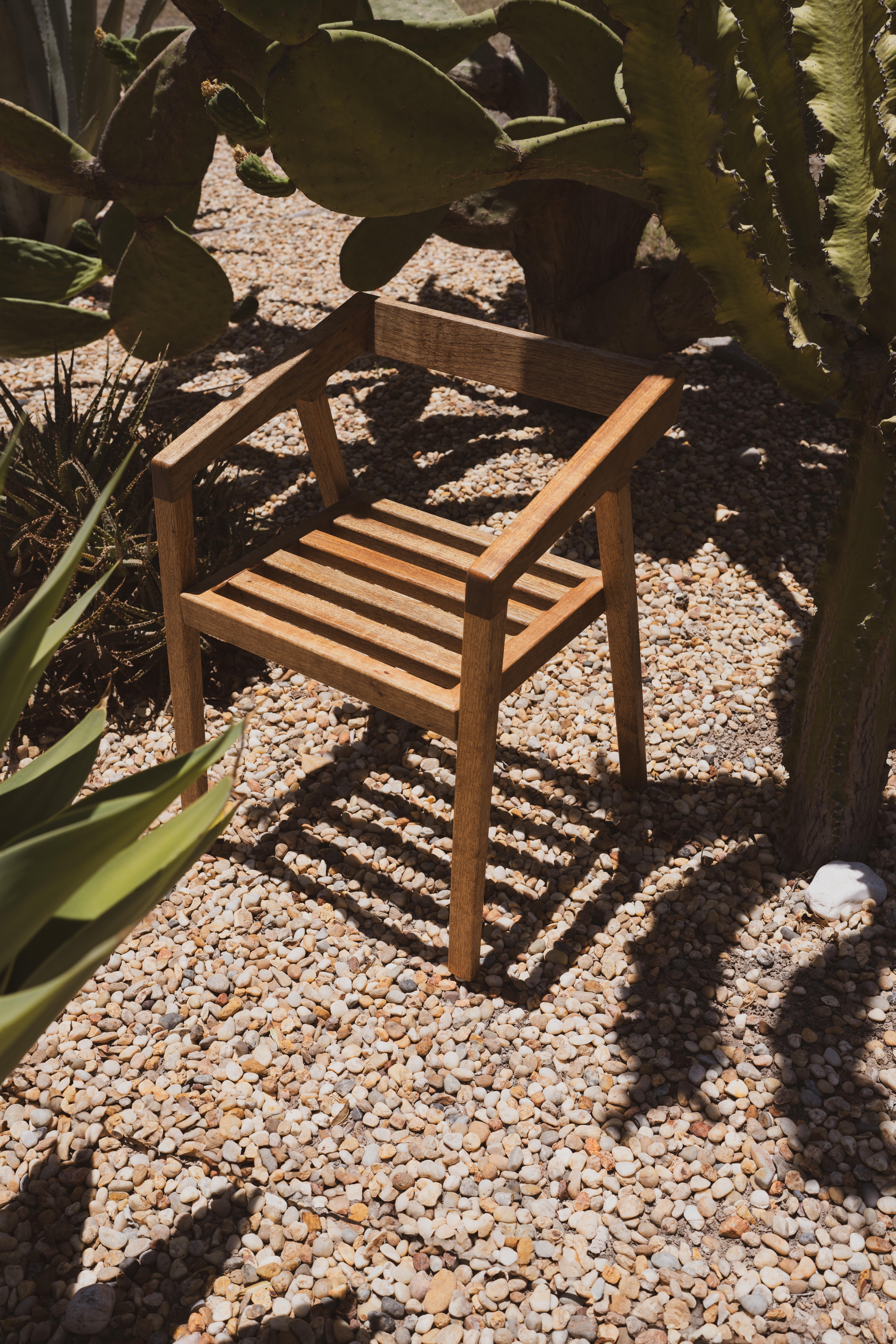 Mid-Century Modern Mexican Handcrafted Tzalam Wood Armchair Outdoor Ancestral Craftsmanship For Sale