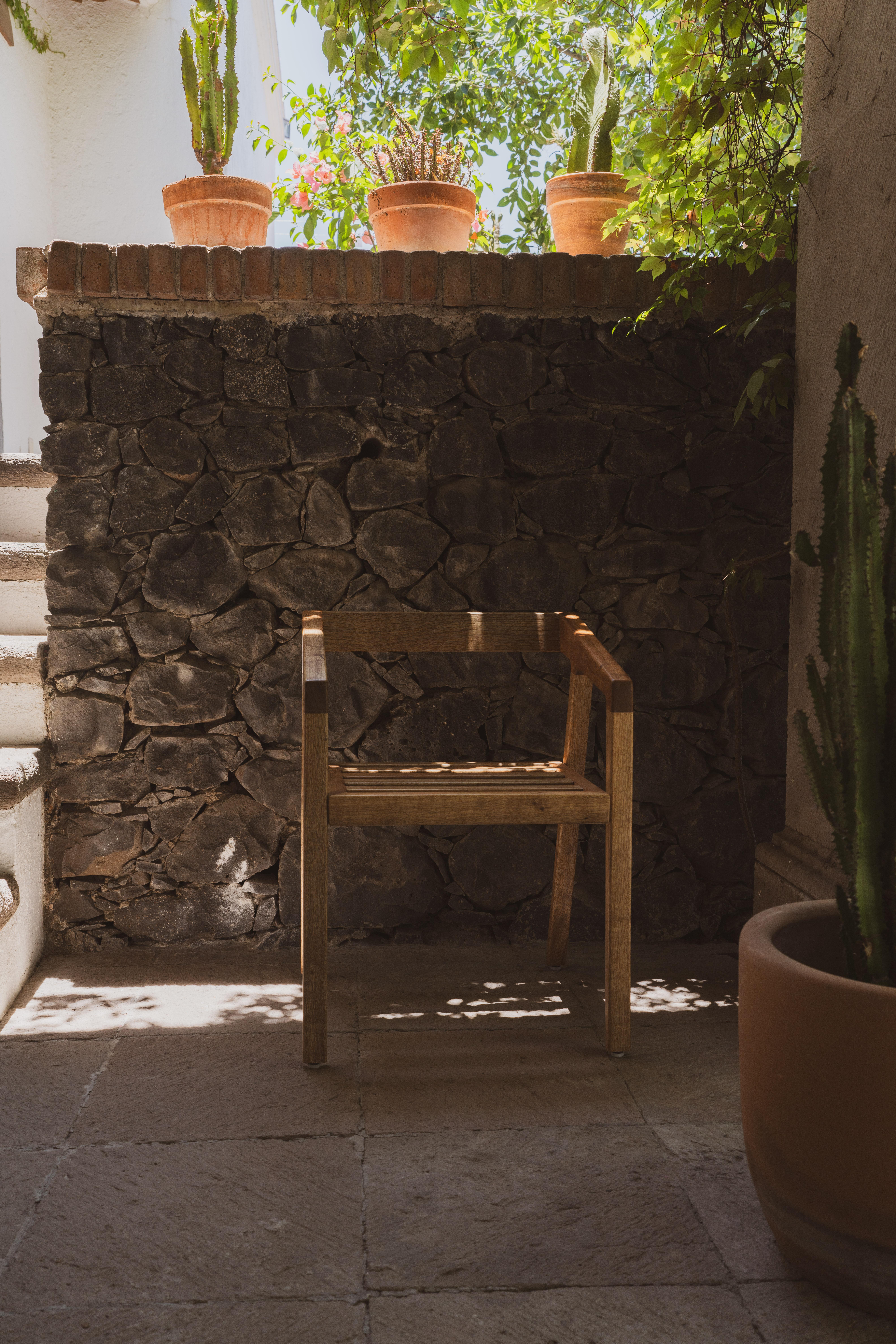 Mexican Handcrafted Tzalam Wood Armchair Outdoor Ancestral Craftsmanship For Sale 1