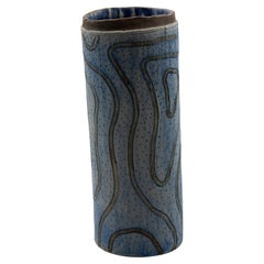 Mexican Handmade Mezcal Vase Clay Blue Lines Ceramic Organic Modern Ornament 