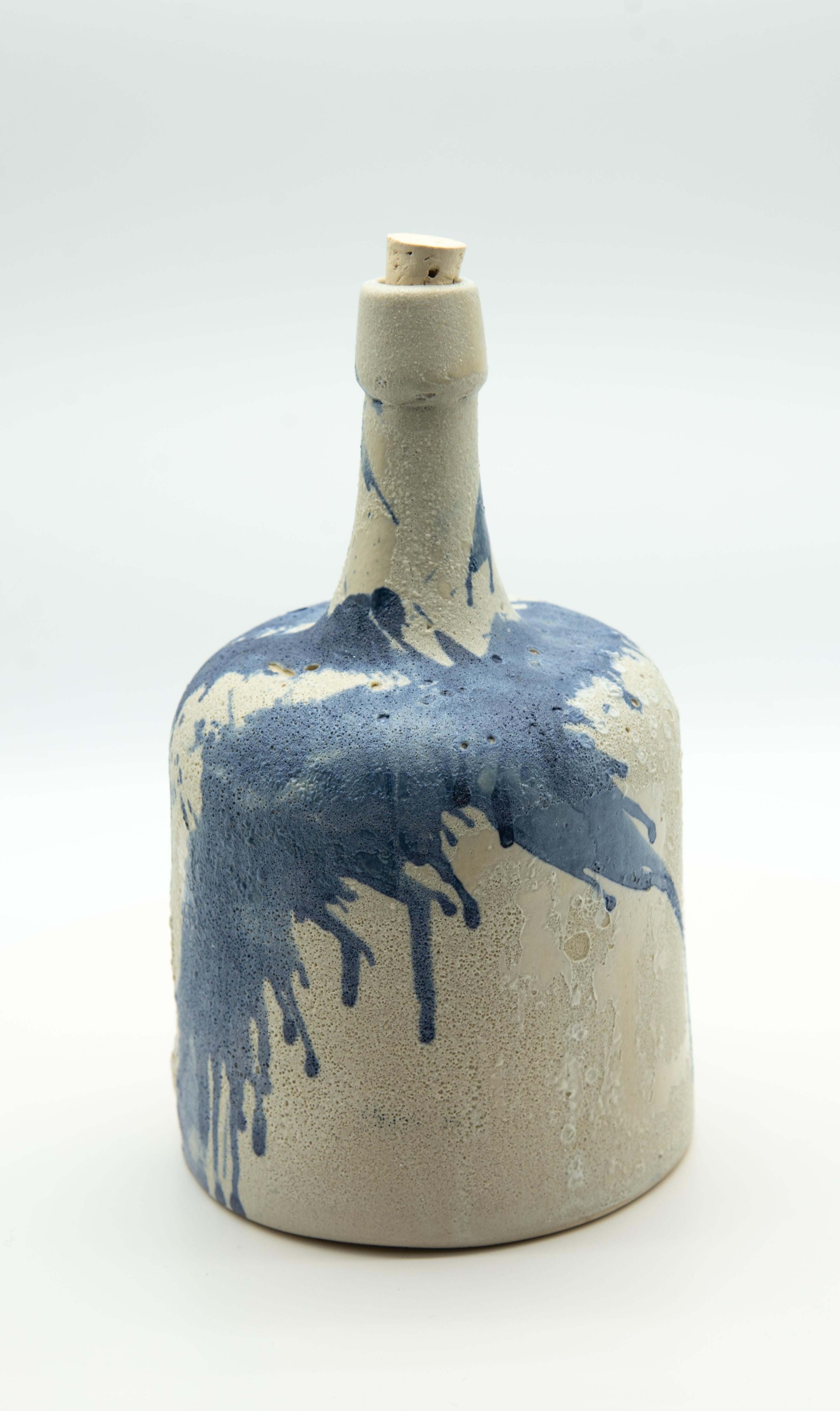 Mexikanisches handgefertigtes Mezcal-Gefäß, blau gebeizte Keramik, organische Moderne (Handgefertigt) im Angebot