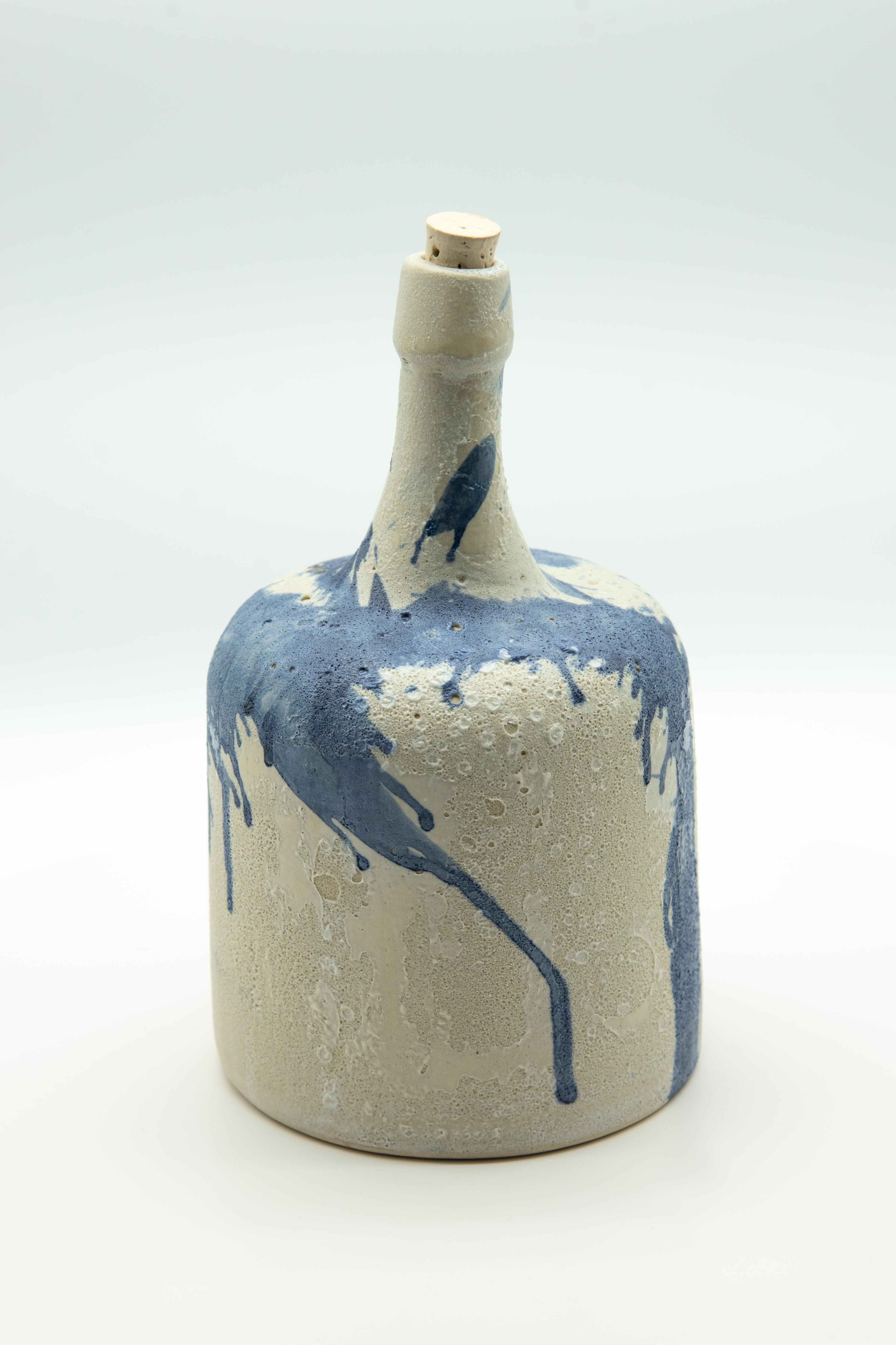 Hand-Crafted Mexican Handmade Mezcal Vessel Clay Blue Stained Ceramic Organic Modern For Sale