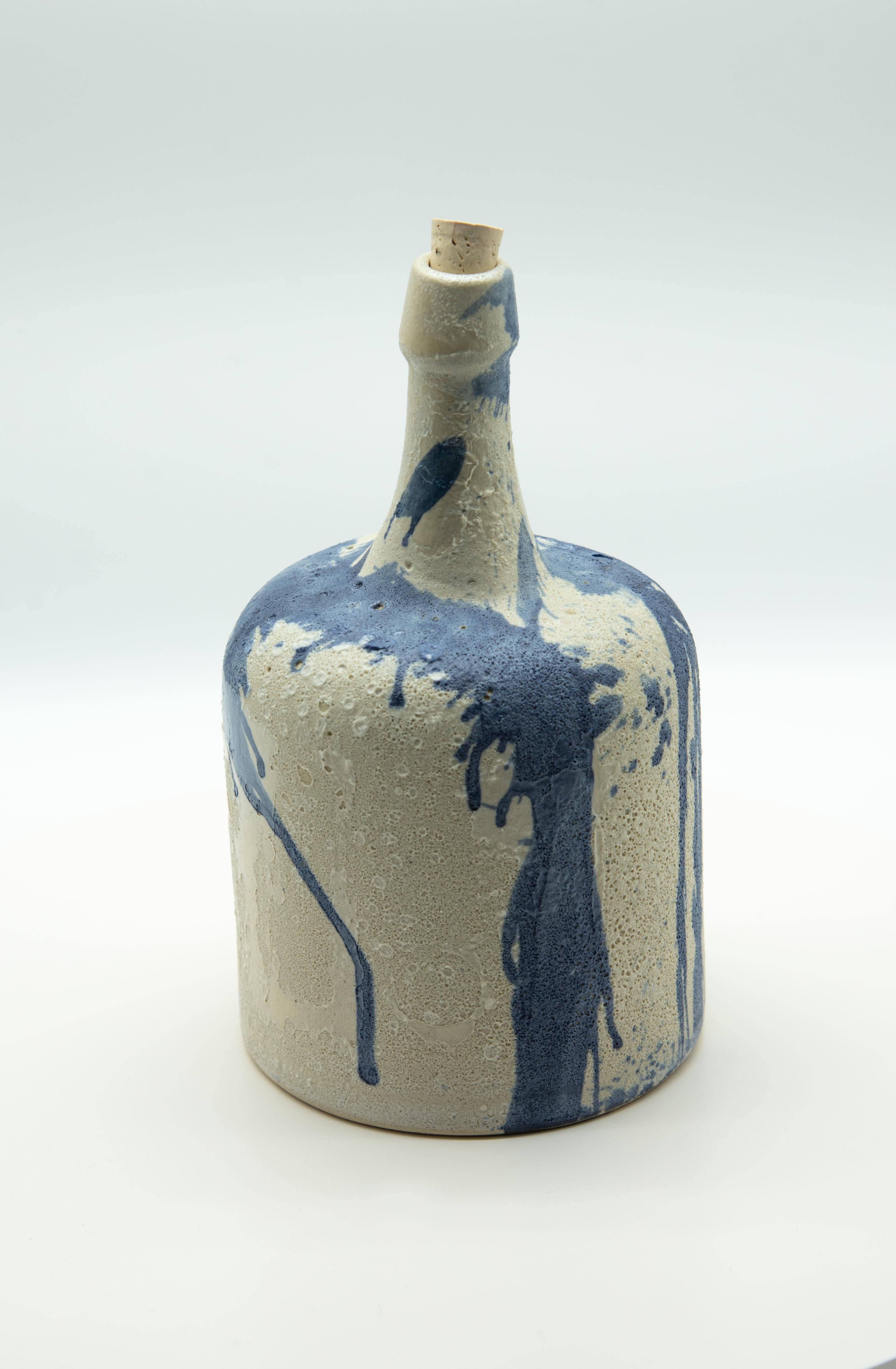 Contemporary Mexican Handmade Mezcal Vessel Clay Blue Stained Ceramic Organic Modern For Sale