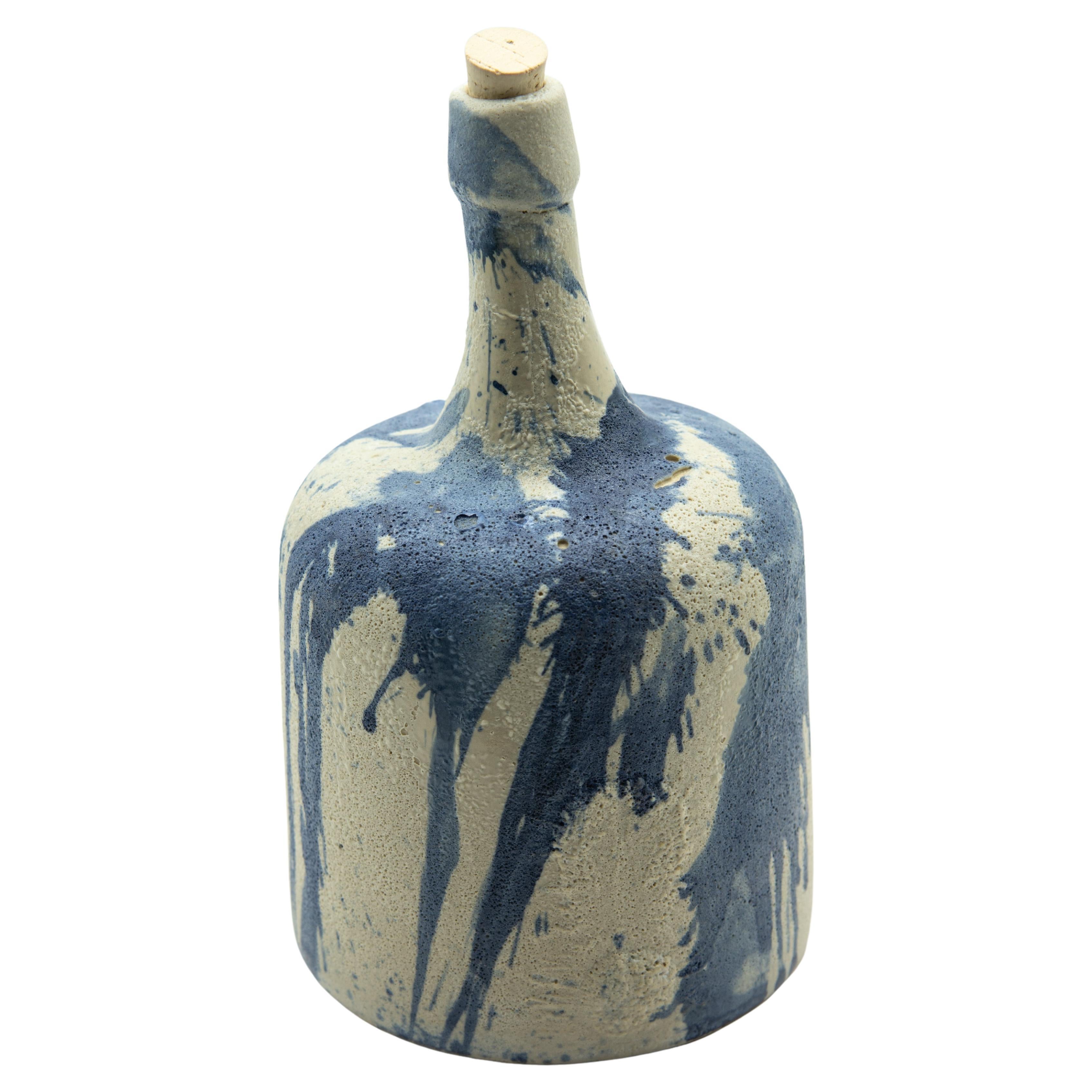Mexican Handmade Mezcal Vessel Clay Blue Stained Ceramic Organic Modern For Sale