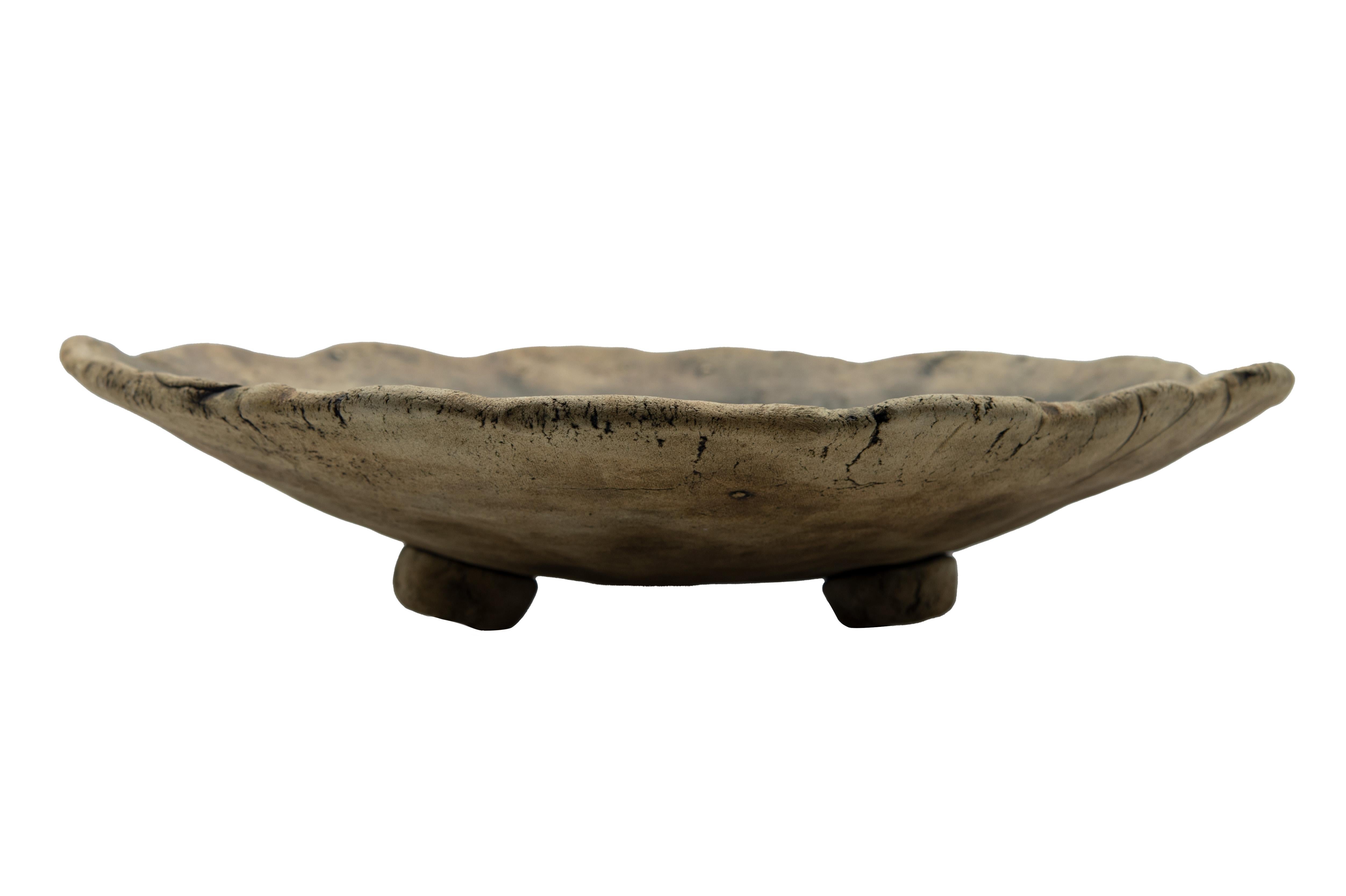 Hand-Crafted Mexican Handmade Plate Bowl Organic Modern Earth-Like Traditional Leaf Print For Sale