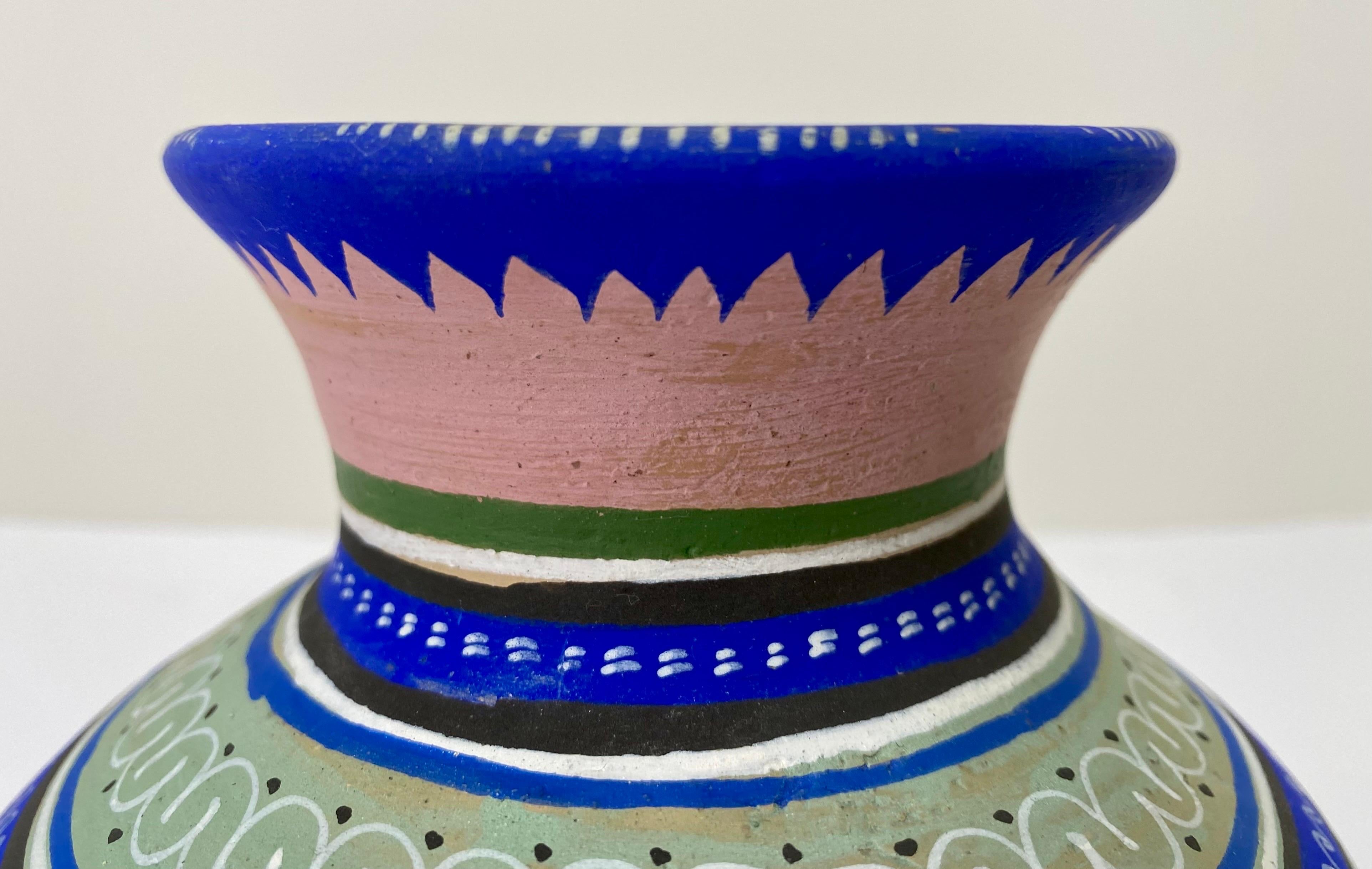 Mexican Handmade Pottery Multicolor Three -Legged Vase  For Sale 2