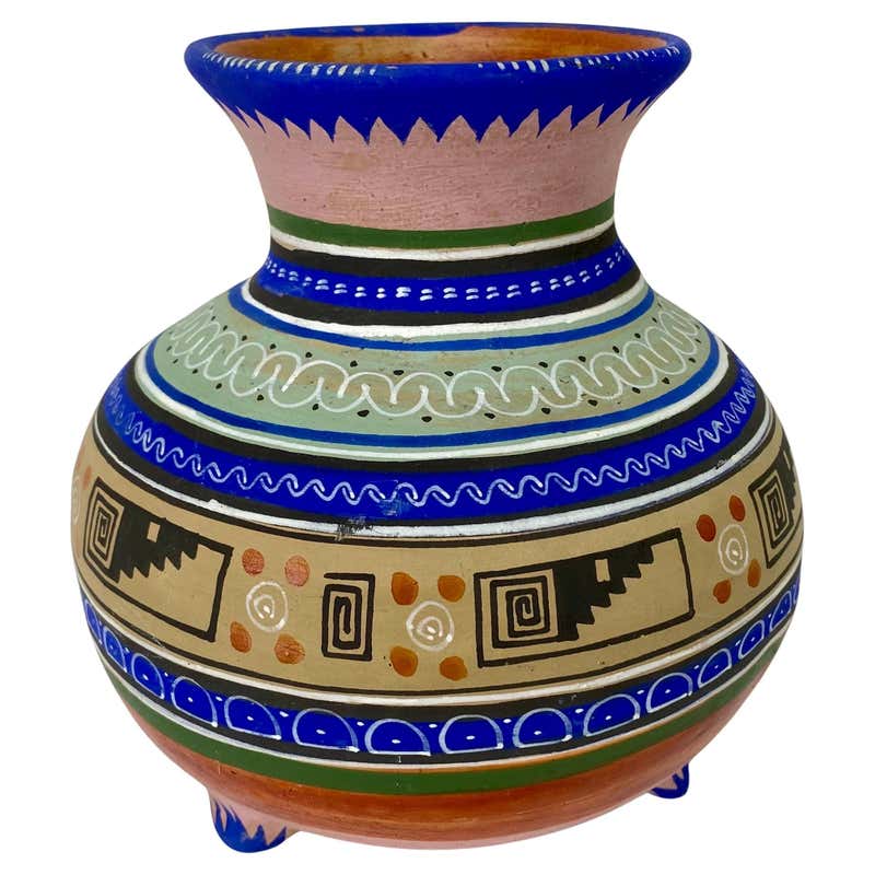 Azted Pottery 1960s Hand-Painted Aztec Vase For Sale at 1stDibs | aztec pottery for ...