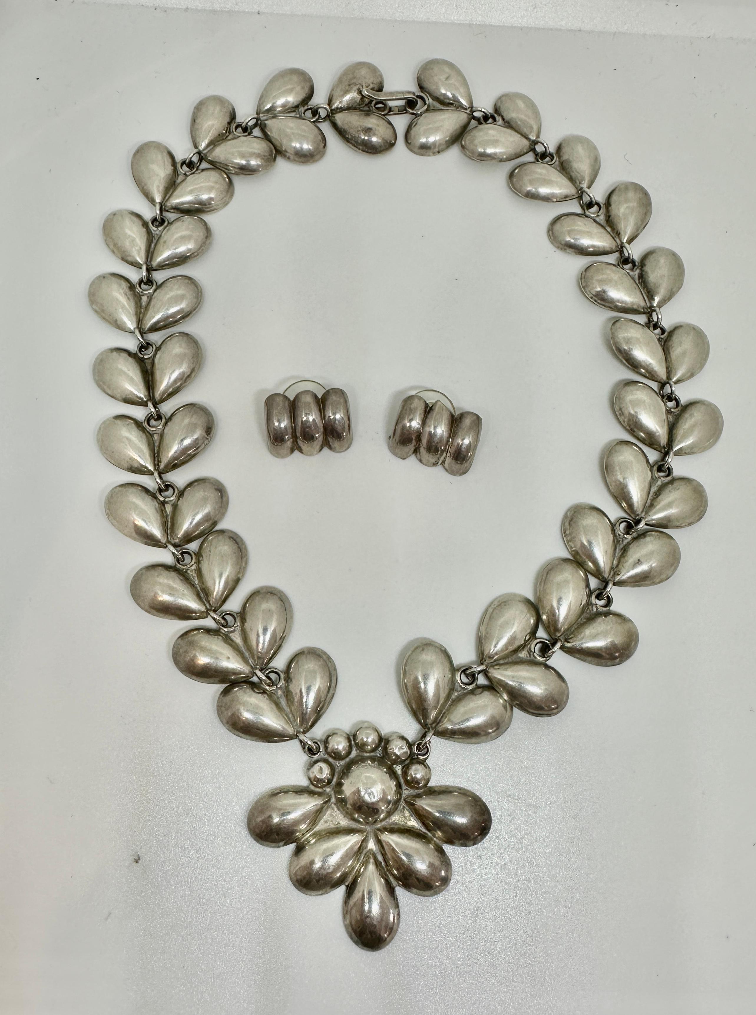 Donna Collana Cuore Messicano Orecchini Suite Argento Mid Century Antiques in vendita